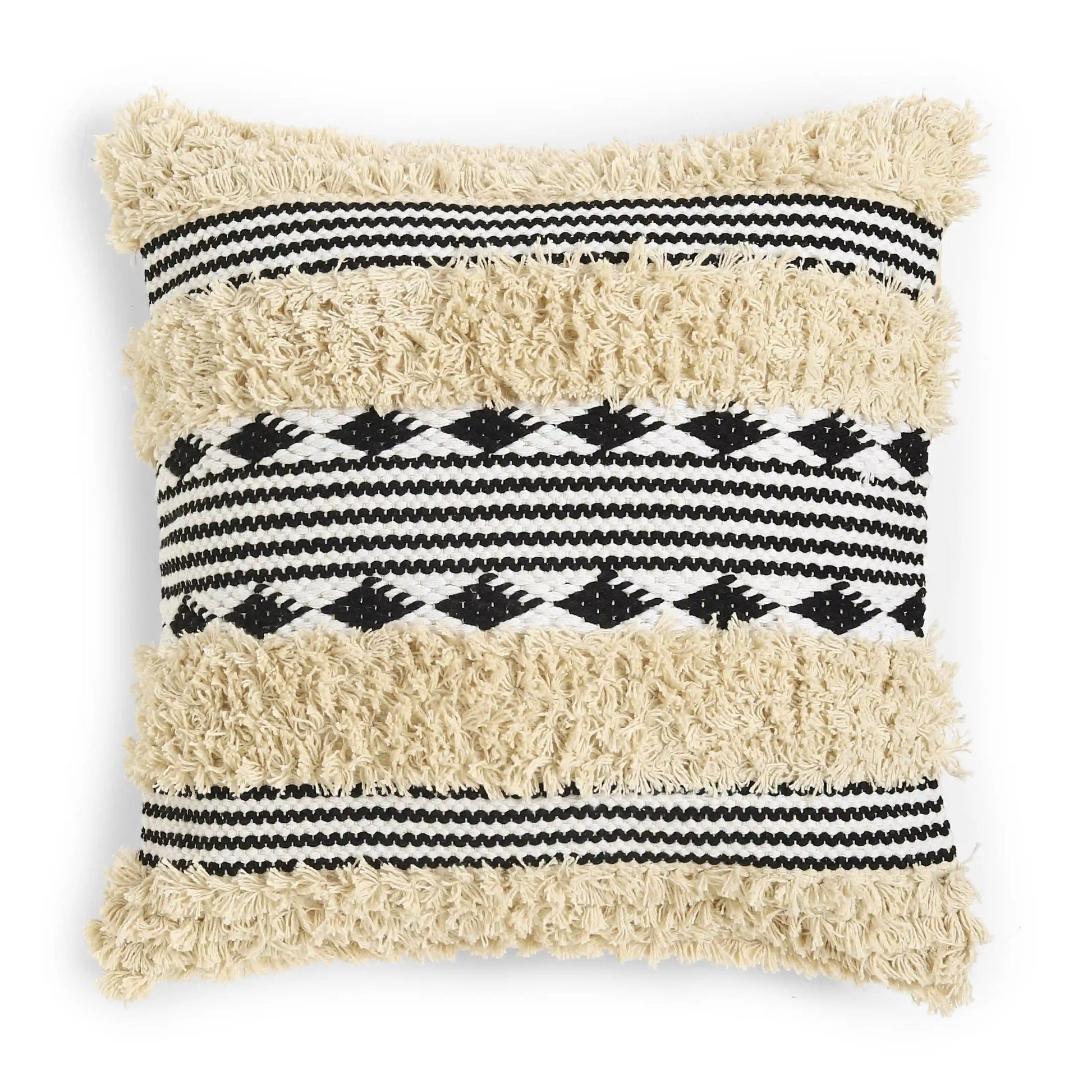 Vissencia 100% Cotton Woven Cushion Cover | Boho Bliss Deep Coal / Cushion Cover (51cm x 51cm)