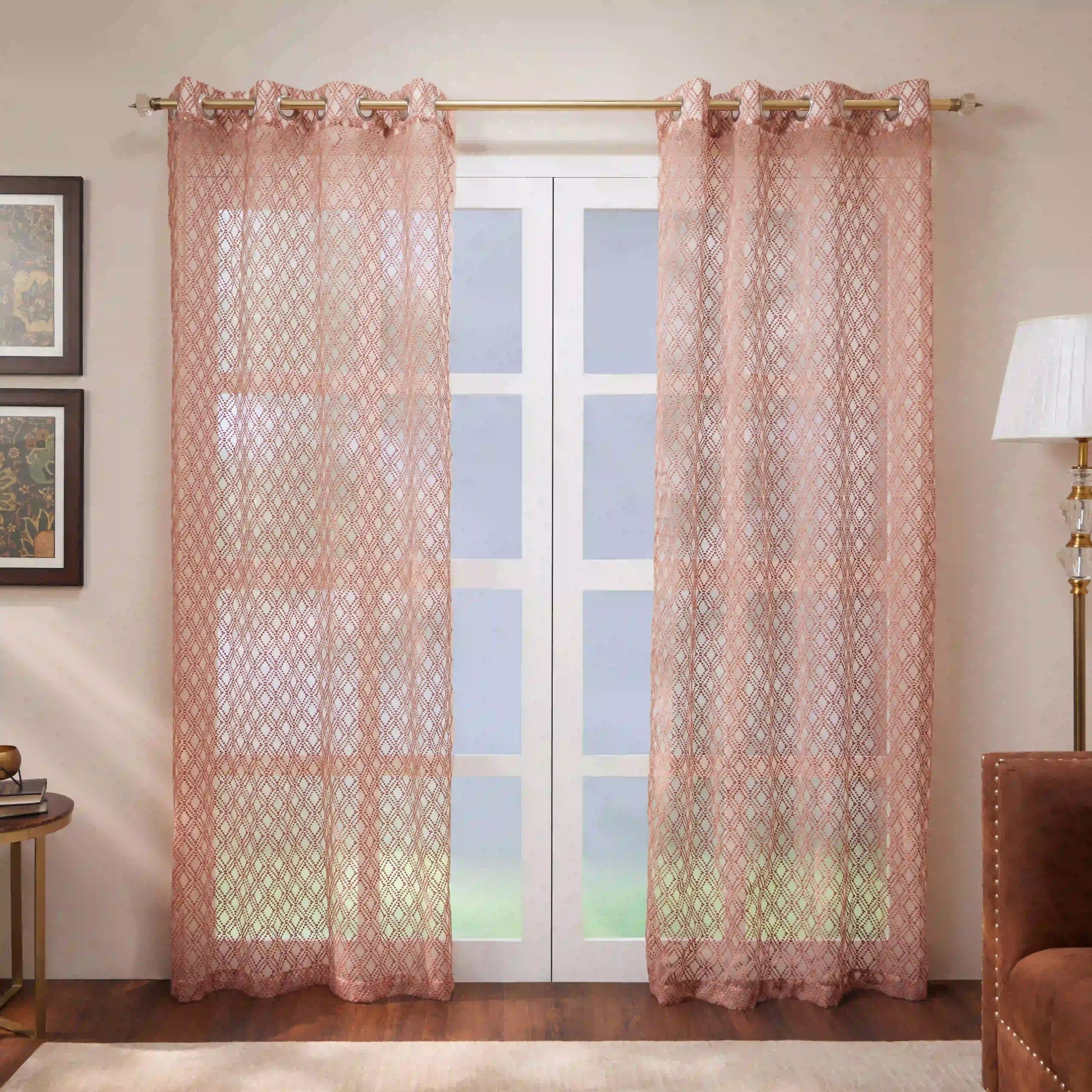 Velina Set Of 2 Embroidered Sheer Readymade Curtains | Boho Mirage Soft Petal / Door (3.60ft X 7.22ft)
