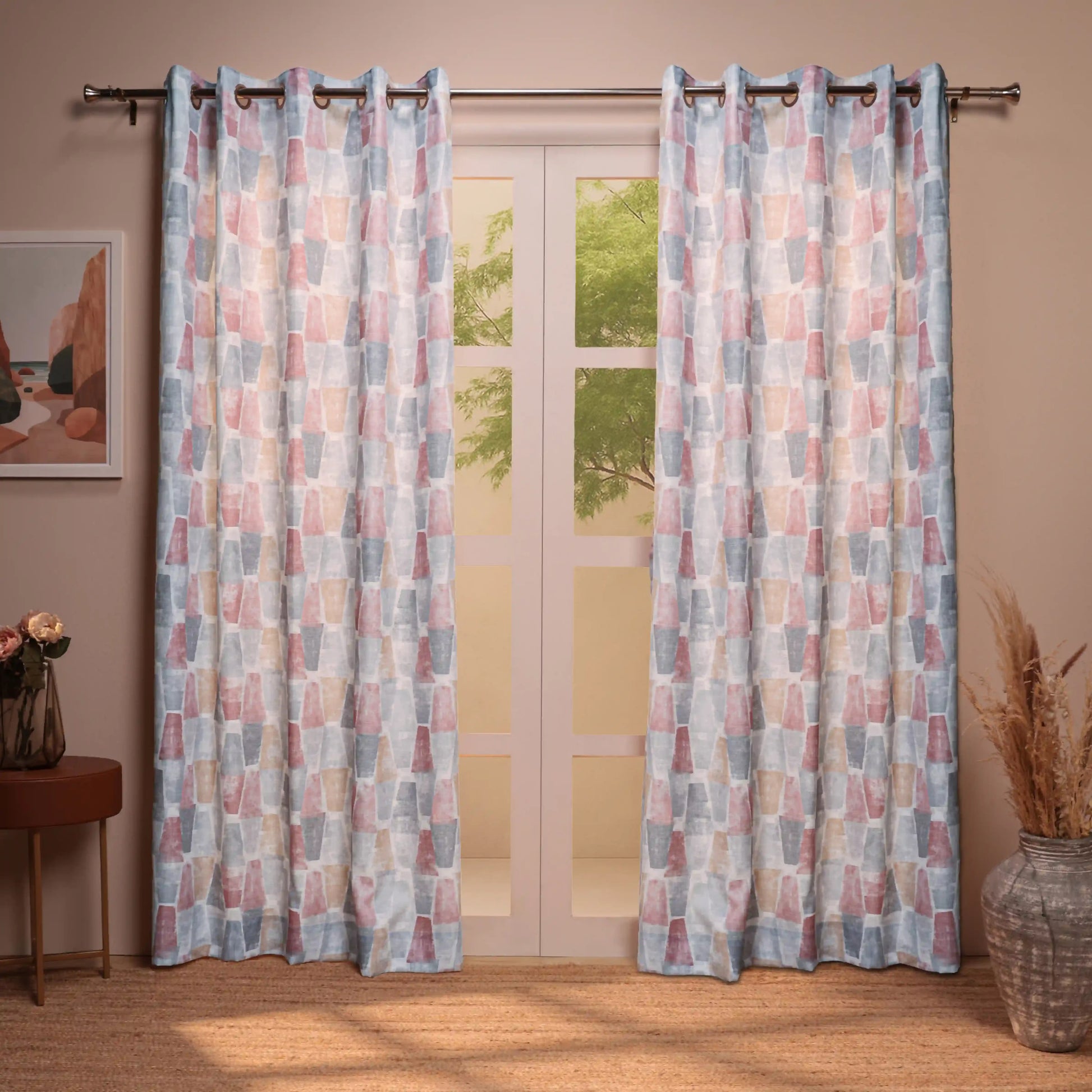 Chippa Lane Set Of 2 Printed Readymade Curtains | Brickscapes Ash Grey / Door-XL (9ft X 4.4ft)