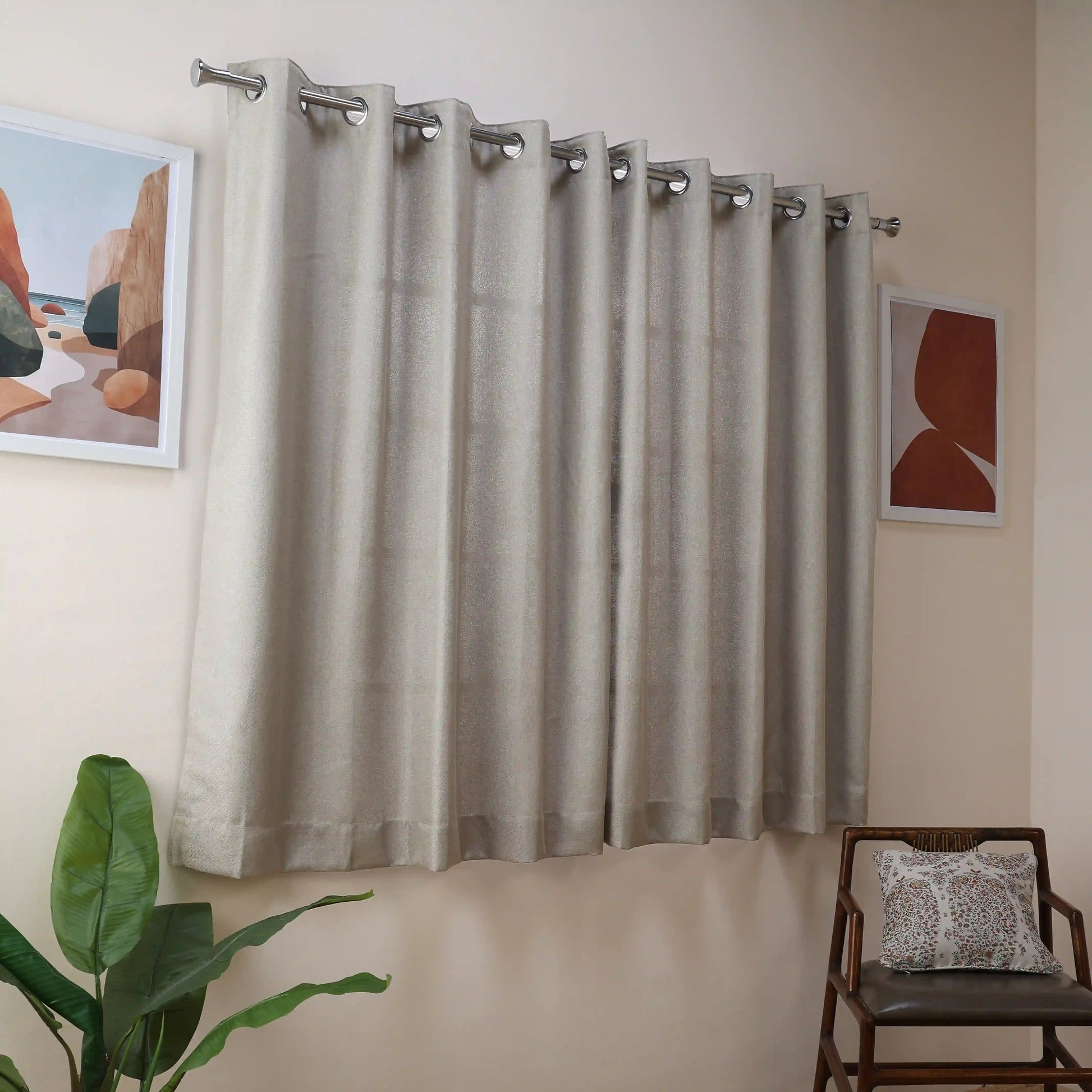 Paleto Set Of 2 Solid Readymade Curtains | Muted Moments Mushroom / Window (5ft X 4.4ft)