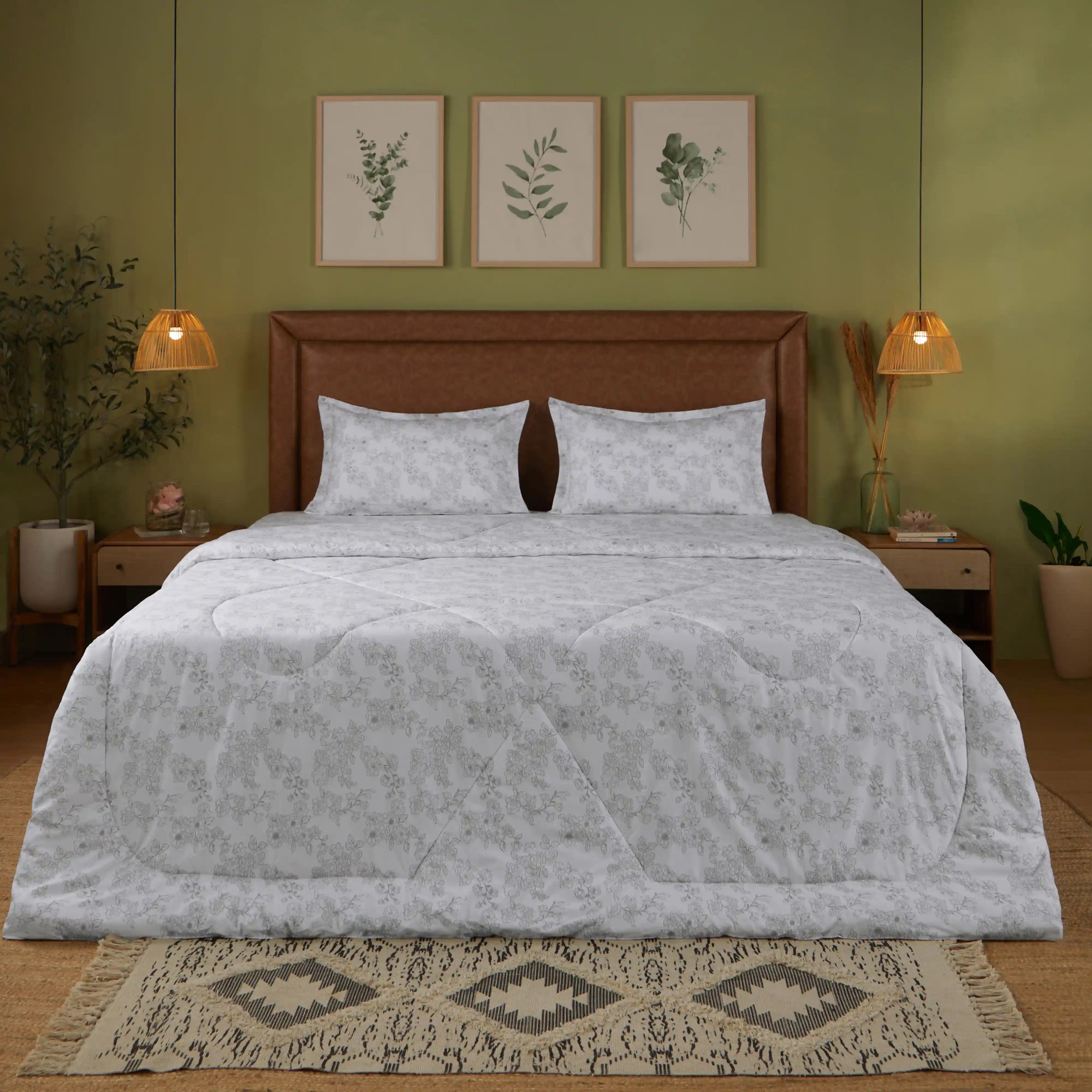 Bloomshire Classic | Everyday Charm Printed 240GSM Reversible Comforter for Extra Warmth-Grey Grey / Double