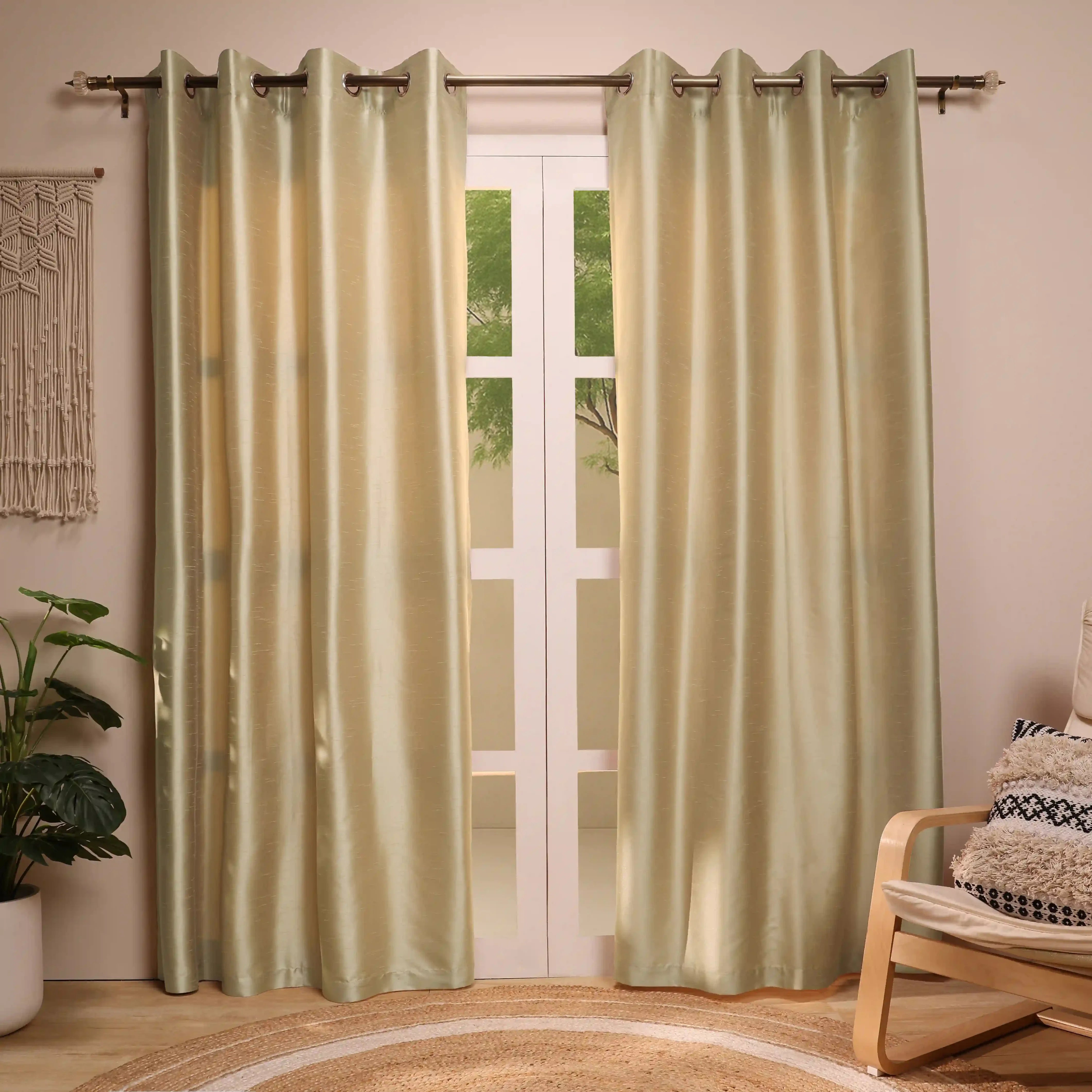 Paleto Set Of 2 Solid Readymade Curtains | Pure Hues Spice / Door (4.25ft X 7.22ft)