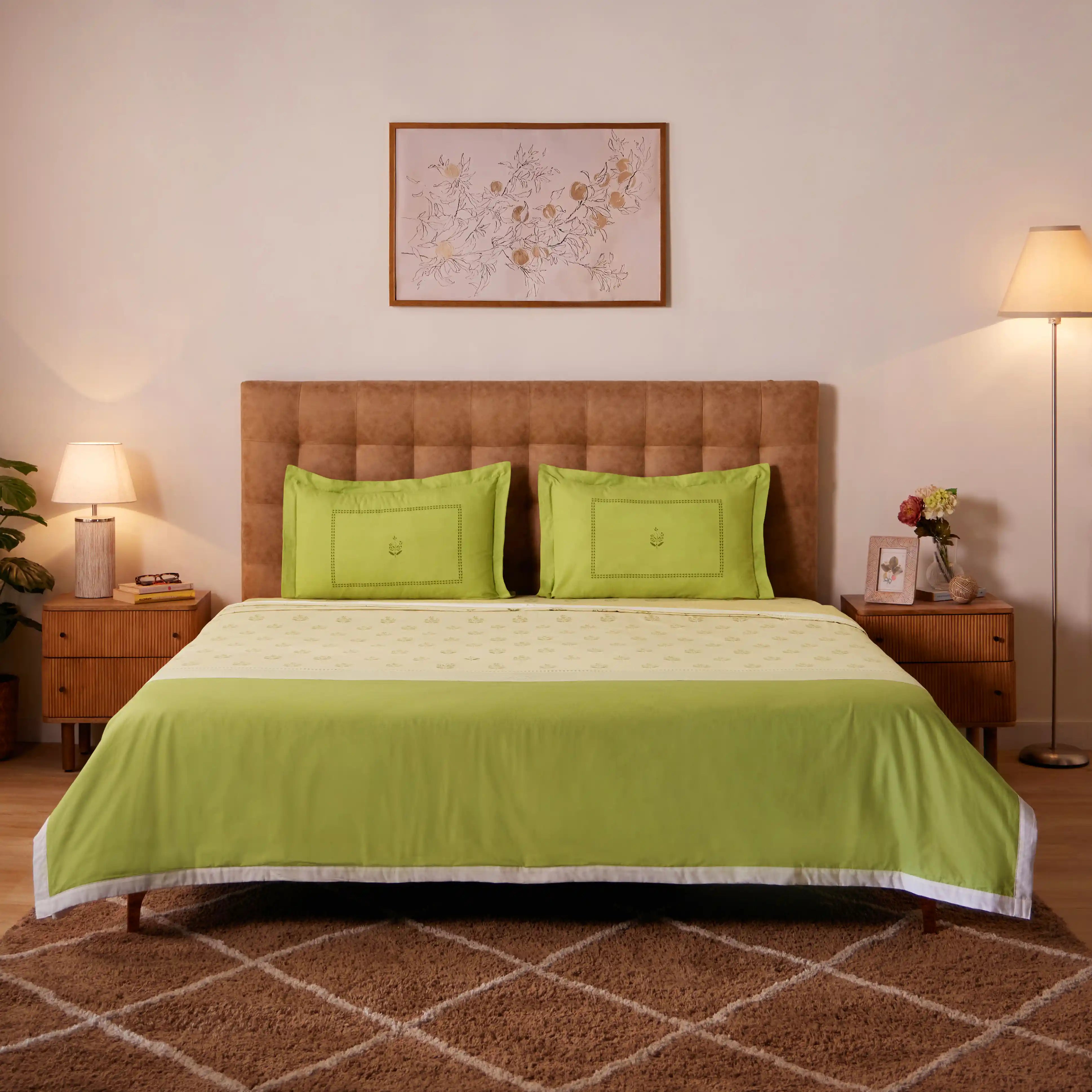 Chippa Lane | Contemporary Indian Print Design Reversible Dohar with Super Soft Flannel Layering-Indian Moss Indian Moss / Double