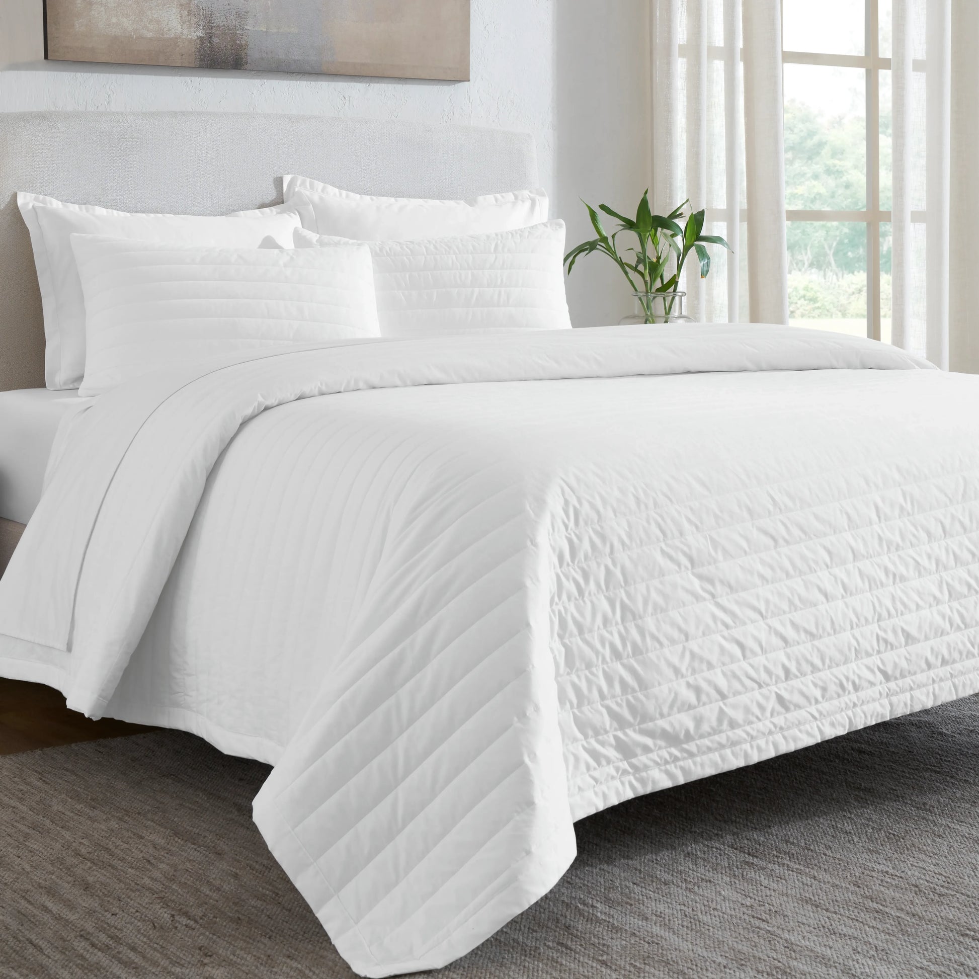 Nuvola | Luxurious Solid Dyed Straight Quilted Cotton Bedcover Set Optical White