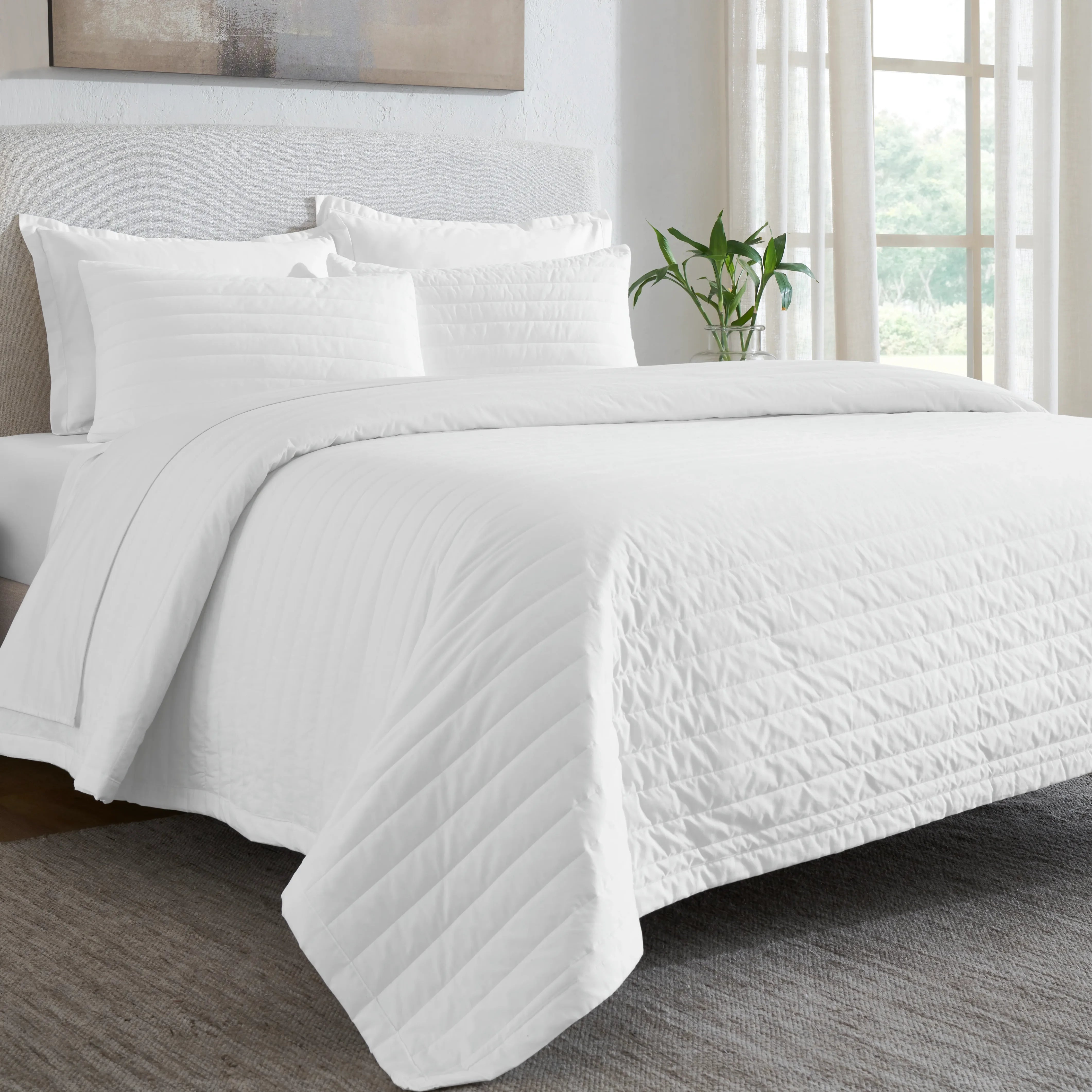 Nuvola | Luxurious Solid Dyed Straight Quilted Cotton Bedcover Set Optical White