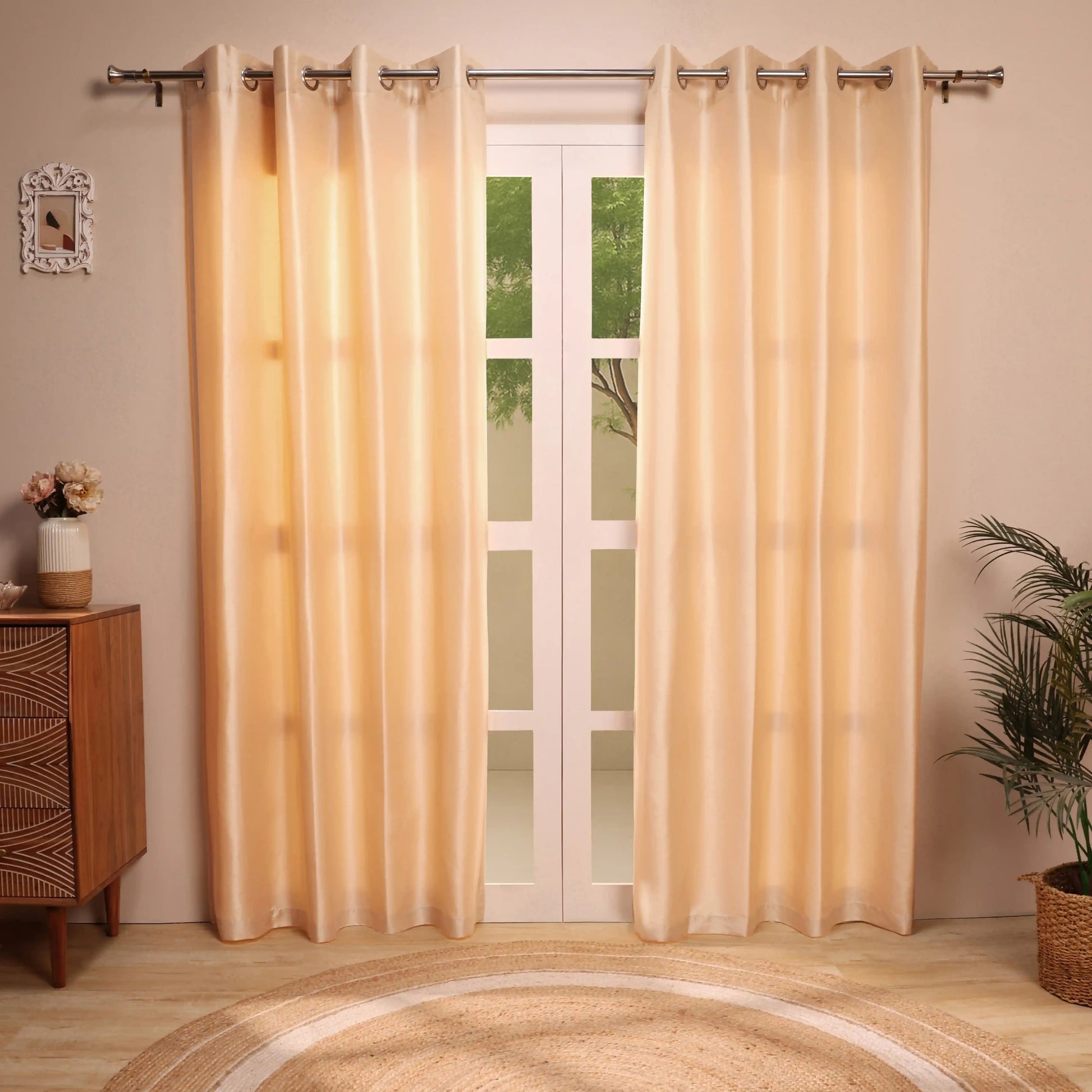 Paleto Set Of 2 Solid Readymade Curtains | Pure Hues Beige / Door (4.25ft X 7.22ft)