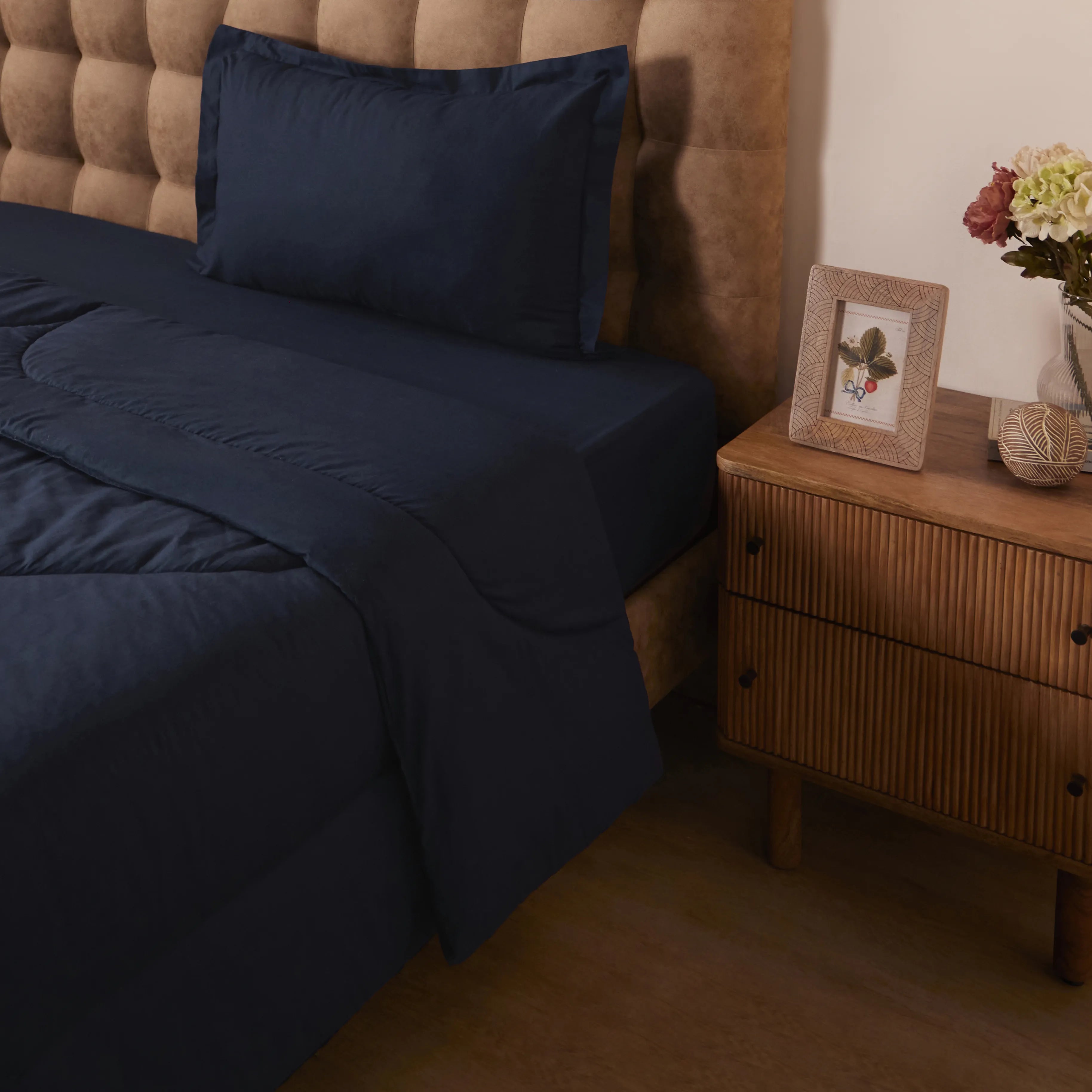 Paleto | Everyday Hues Cotton Solid Dyed 120GSM Comforter-Navy Navy / Single