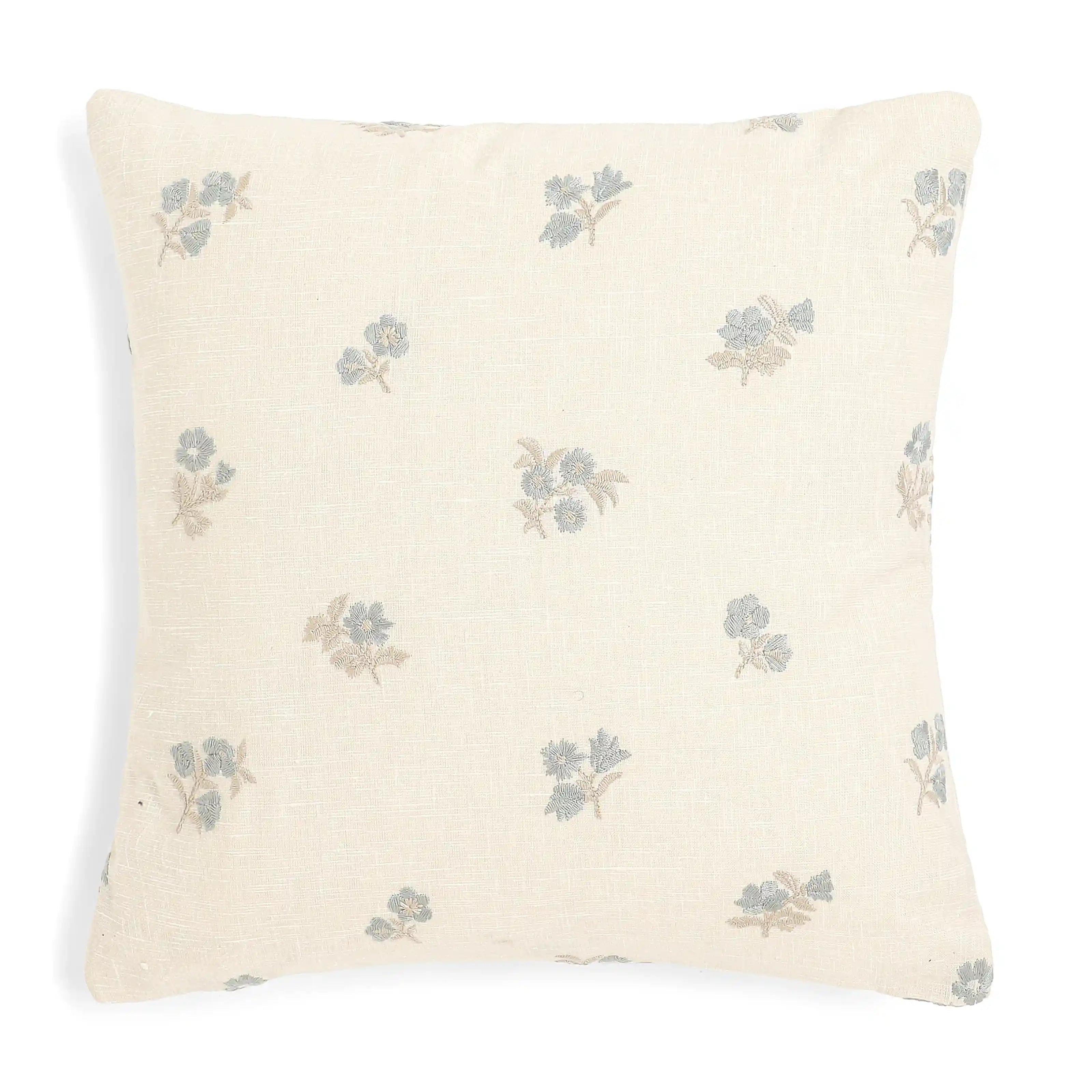 Vissencia Embroidered Cushion Cover | Threaded Petals Aqua Breeze / Cushion Cover (51cm x 51cm)
