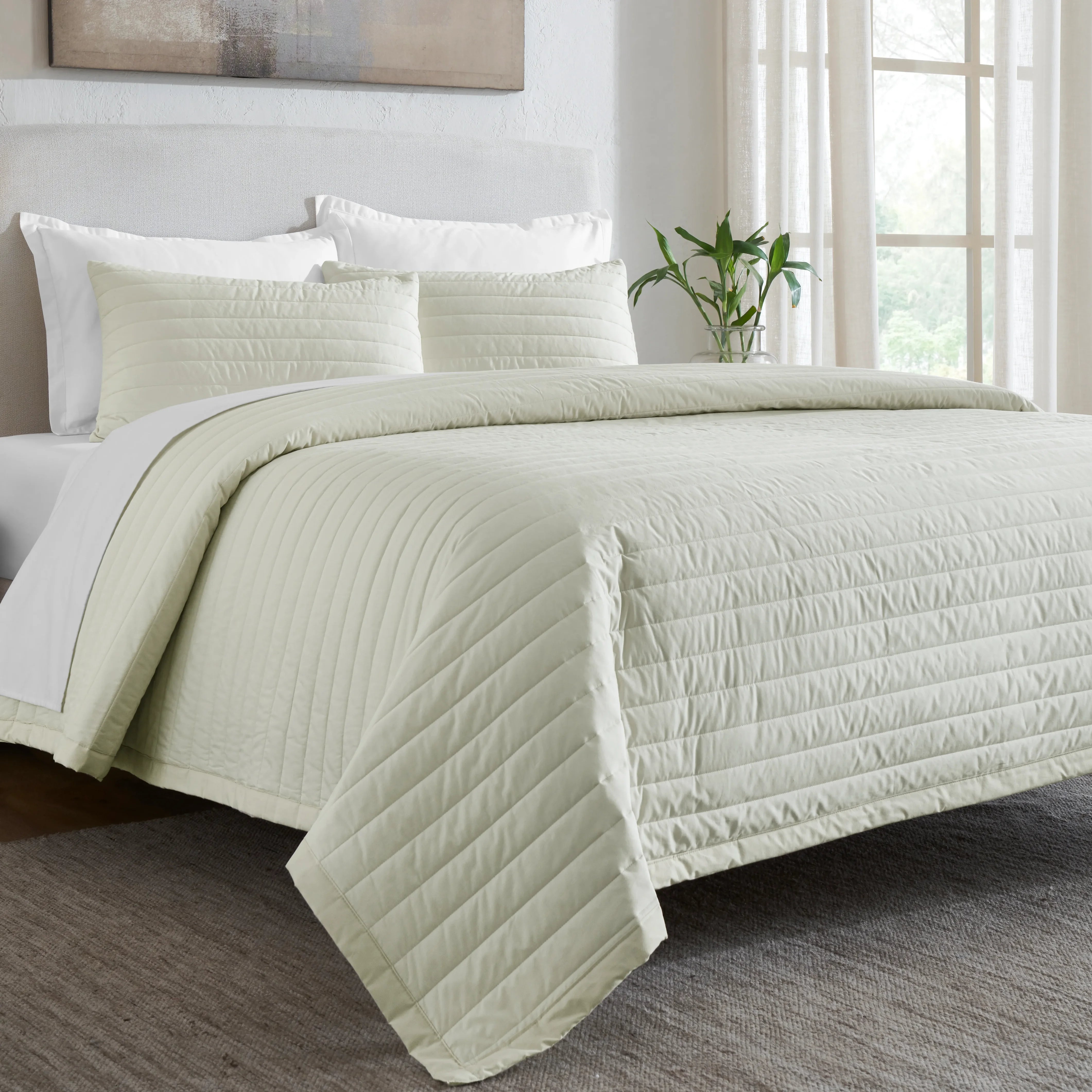Nuvola | Luxurious Solid Dyed Straight Quilted Cotton Bedcover Set Ivory