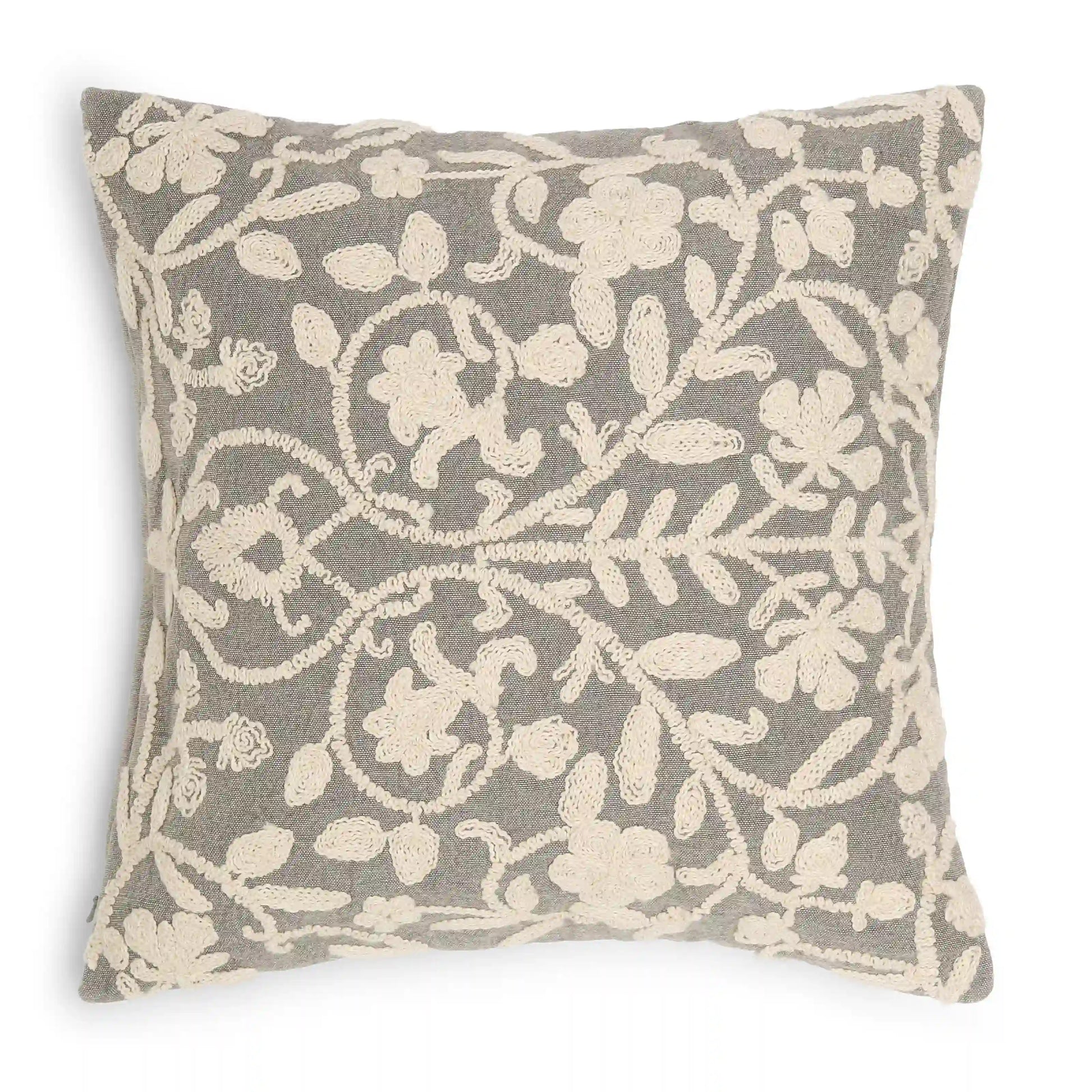 Espricia Embroidered Cushion Cover | Banjara Bloom Timeless Taupe / Cushion Cover (51cm x 51cm)