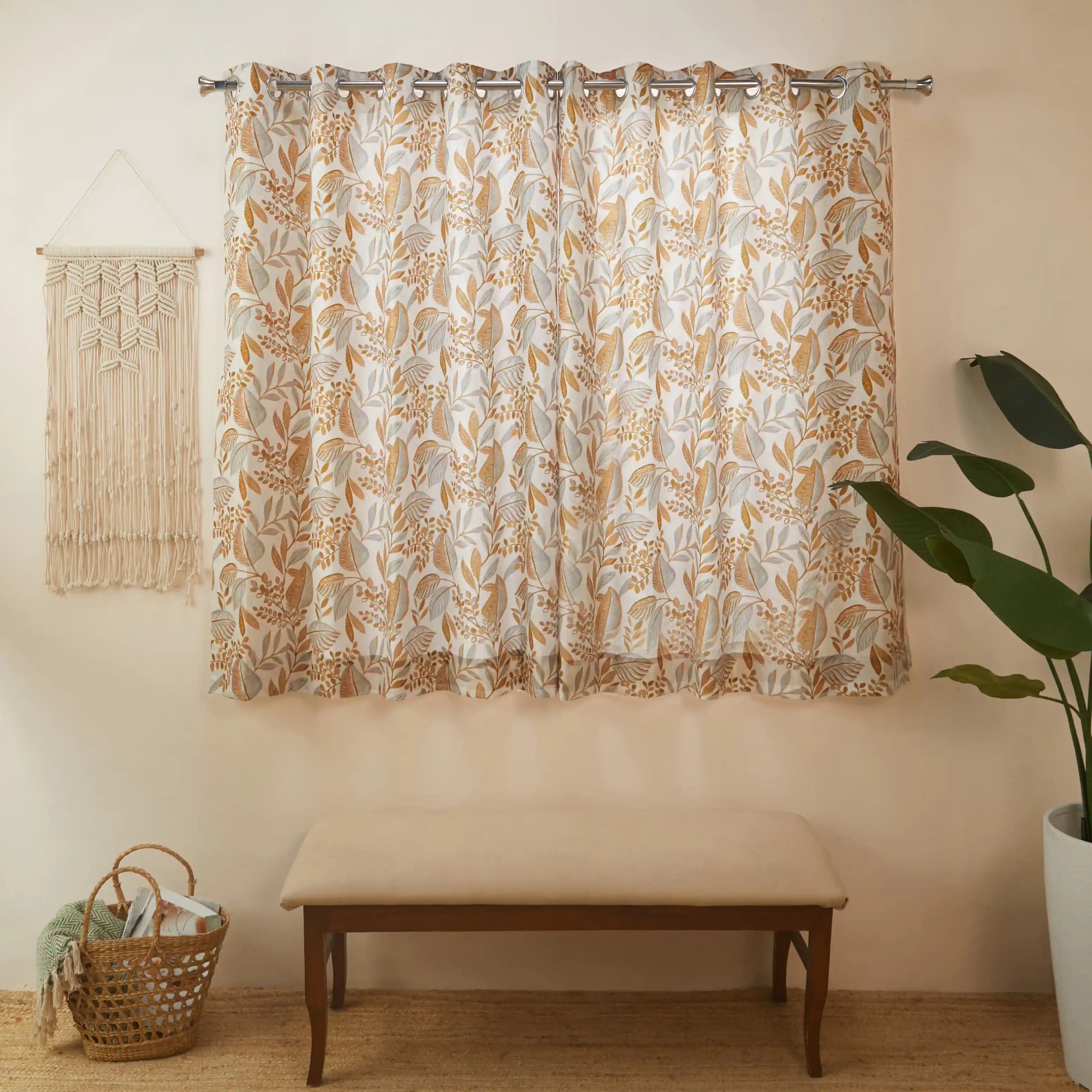 Chippa Lane Set Of 2 Printed Readymade Curtains | Sketchy Botanicals Brown / Window (5ft X 4.4ft)