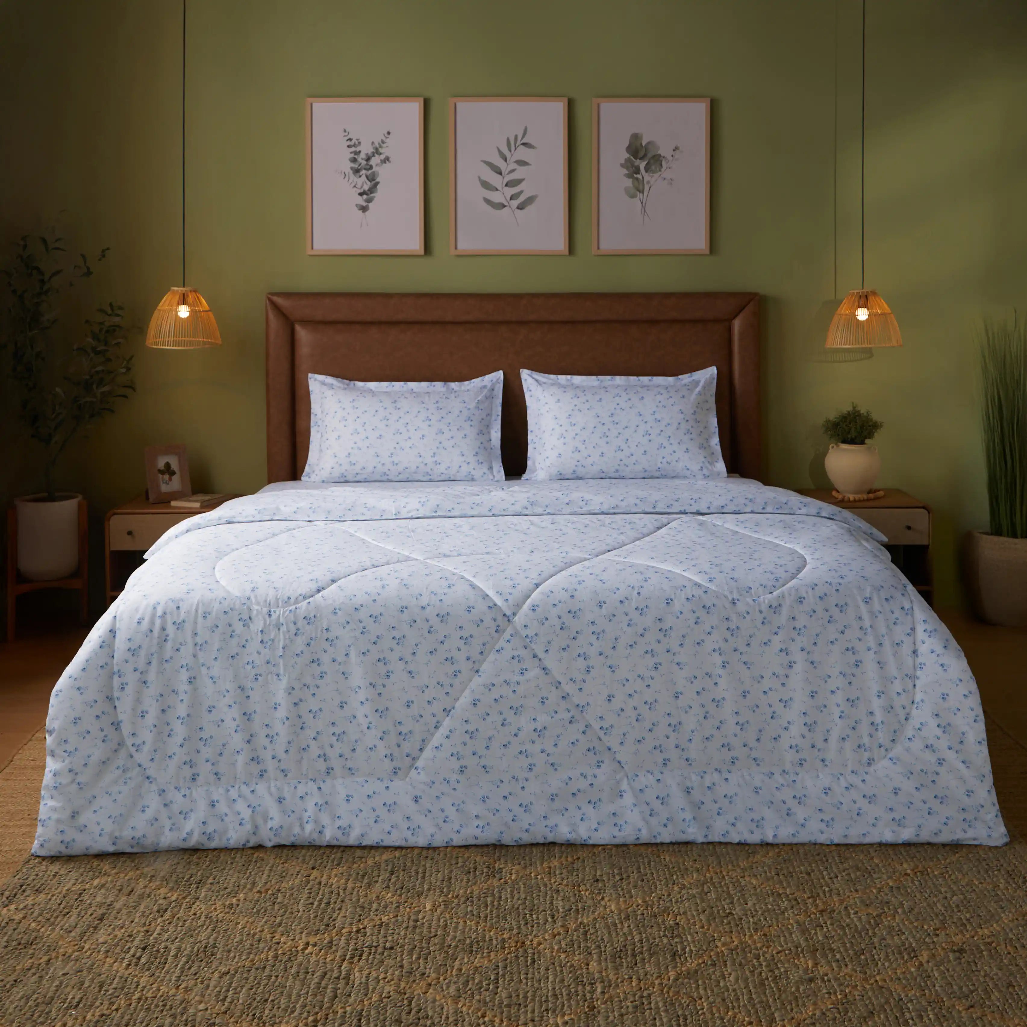 Bloomshire Classic | Everyday Charm Printed 240GSM Reversible Comforter for Extra Warmth-Ocean Blue Ocean Blue / Double