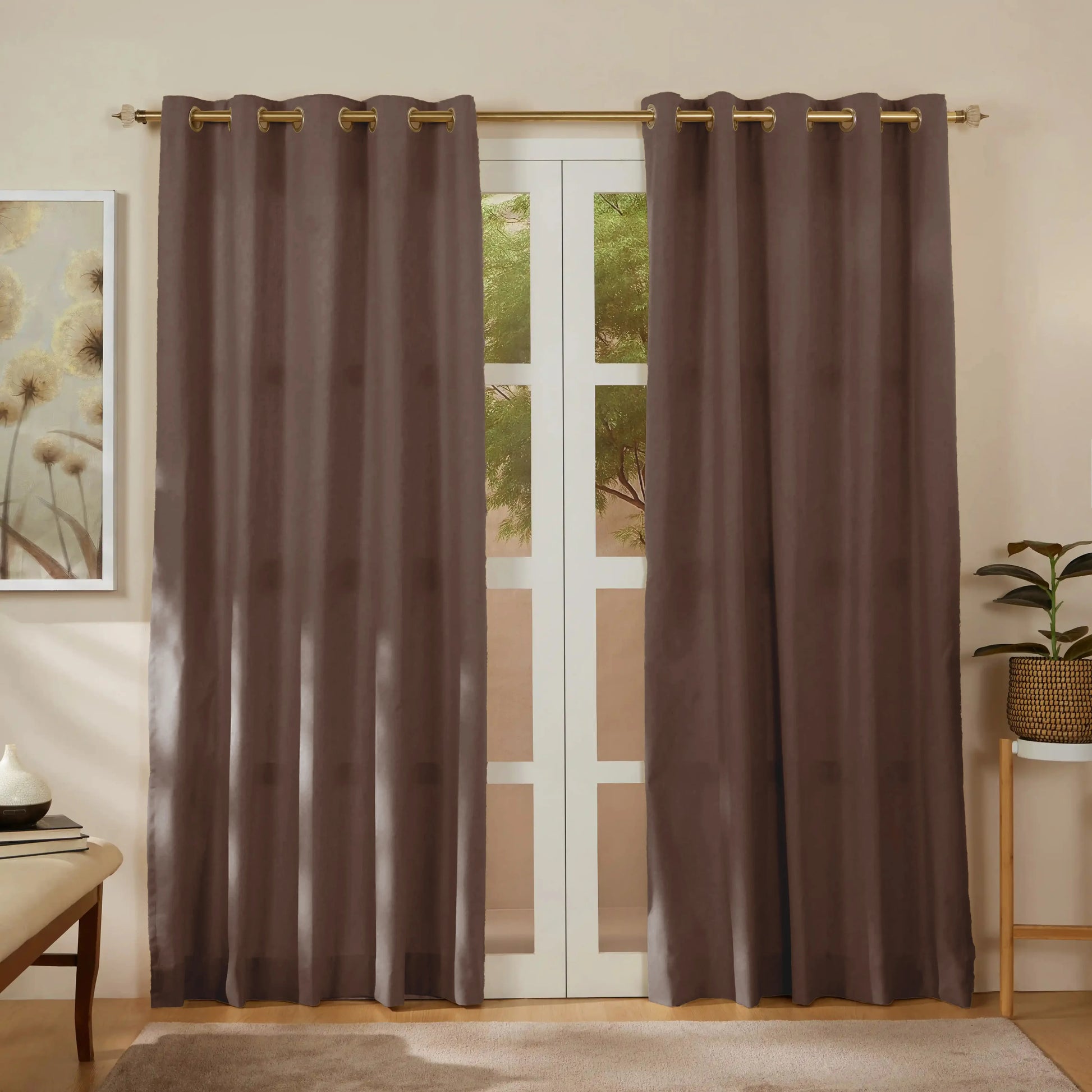 Pelushe Set Of 2 100% Cotton Solid Readymade Curtains | Everyday Hues Woodsmoke / Door-XL (9ft X 4.4ft)