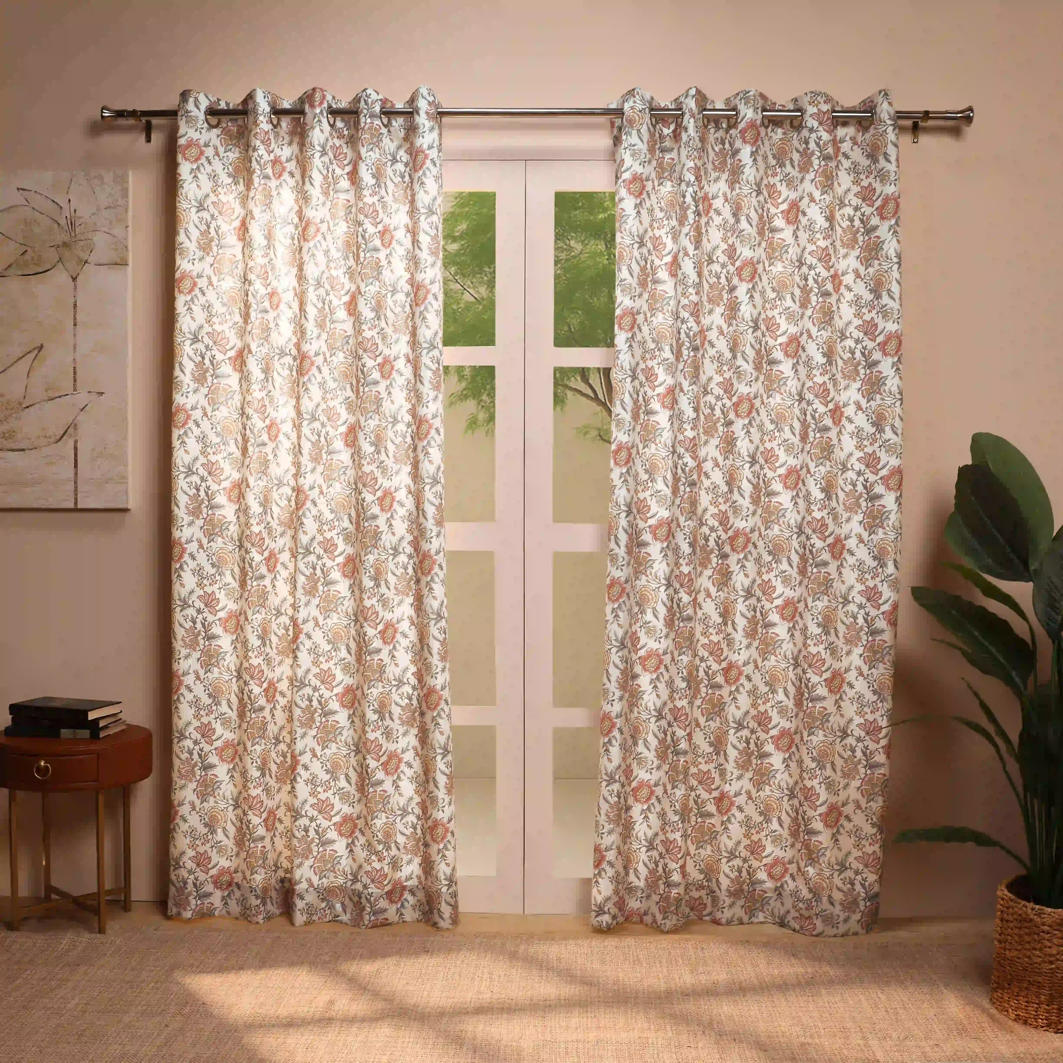 Chippa Lane Set Of 2 Printed Readymade Curtains | Chintz Affair Dusty Rose / Door-XL (9ft X 4.4ft)