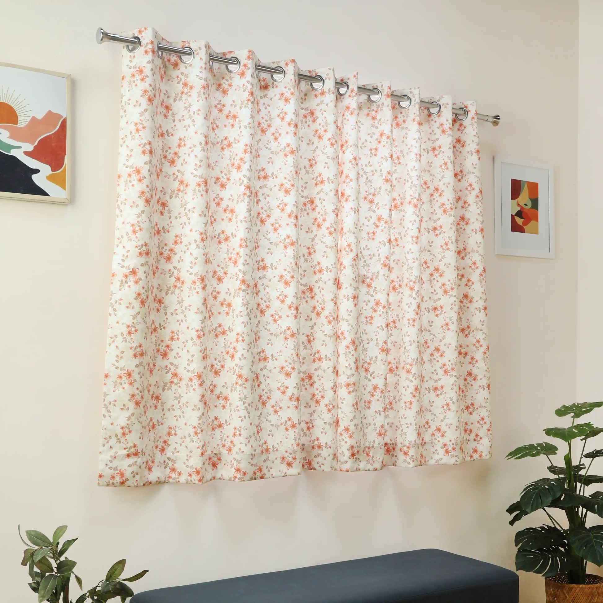 Bloomshire Classic Set Of 2 Printed Readymade Curtains | Blooming Tales Burnt Ruby / Window (5ft X 4.4ft)