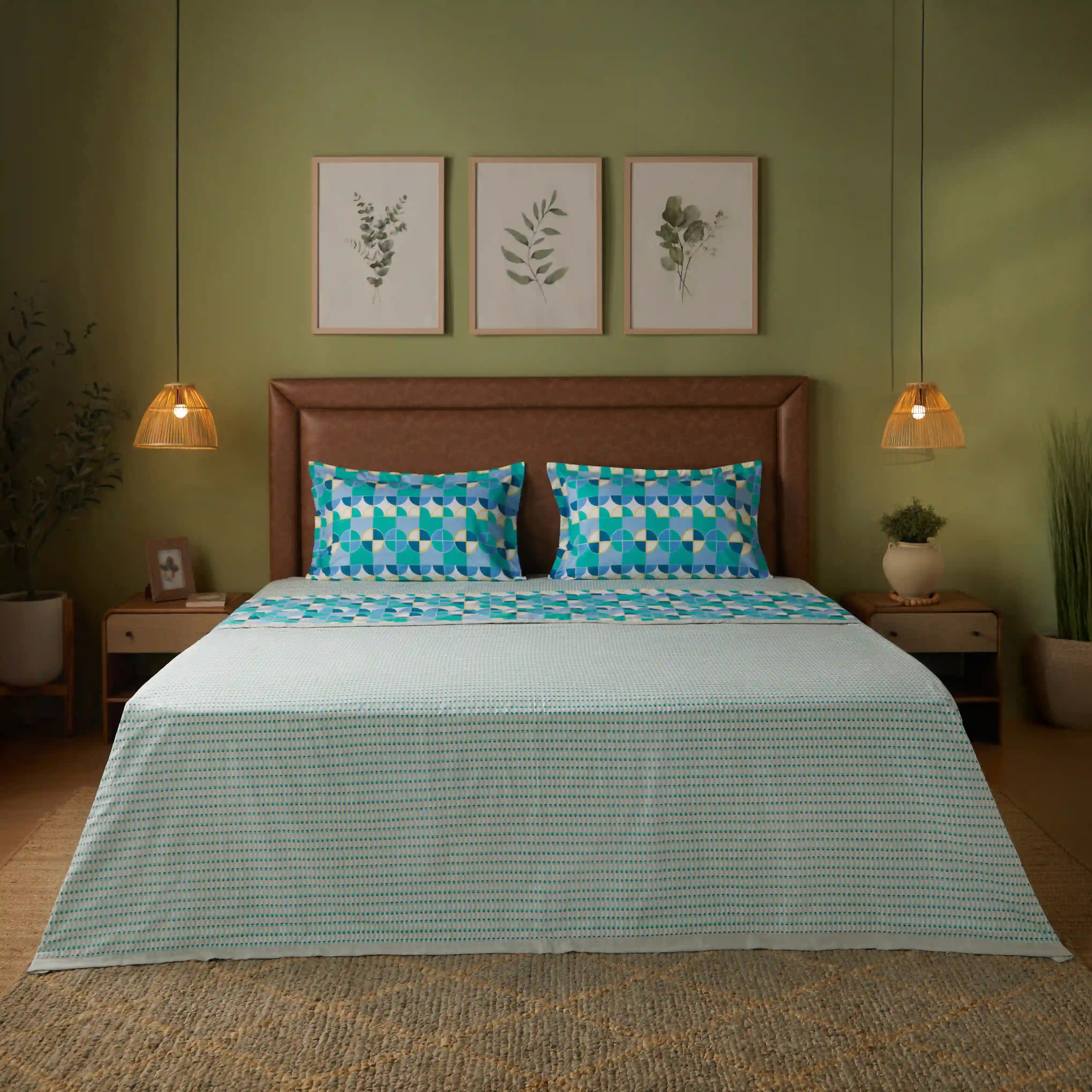 Mishella Printed Kaleido Teal Bedding Set-1 (Dbl Bedsheet + Dbl Dohar) Kaleido Teal / Double
