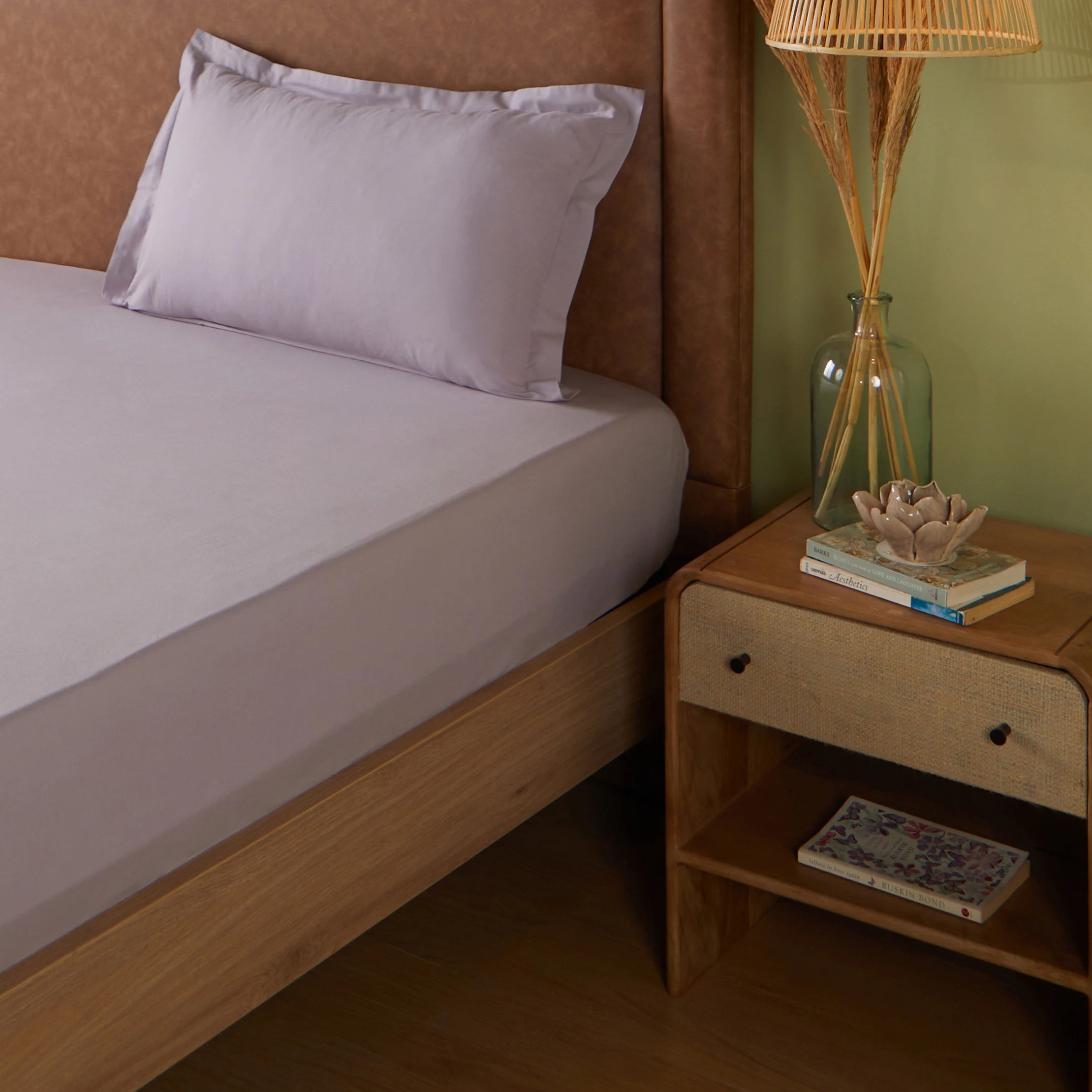Paleto | Everyday Hues Solid Dyed Cotton Bedsheet Set-Grey Lavender Grey Lavender / Single