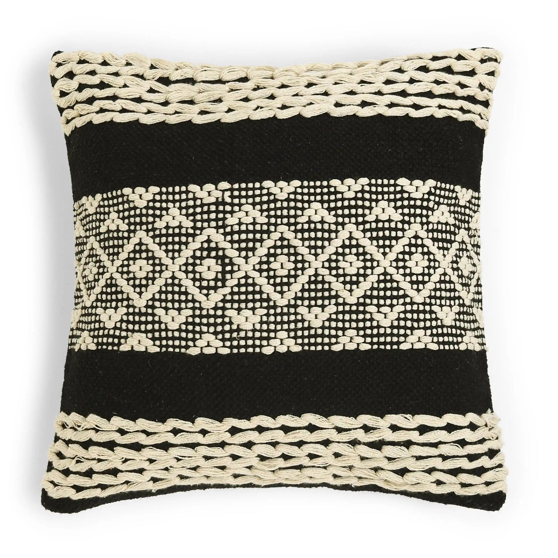 Vissencia 100% Cotton Woven Cushion Cover | Boho Bliss Raven Black / Cushion Cover (51cm x 51cm)