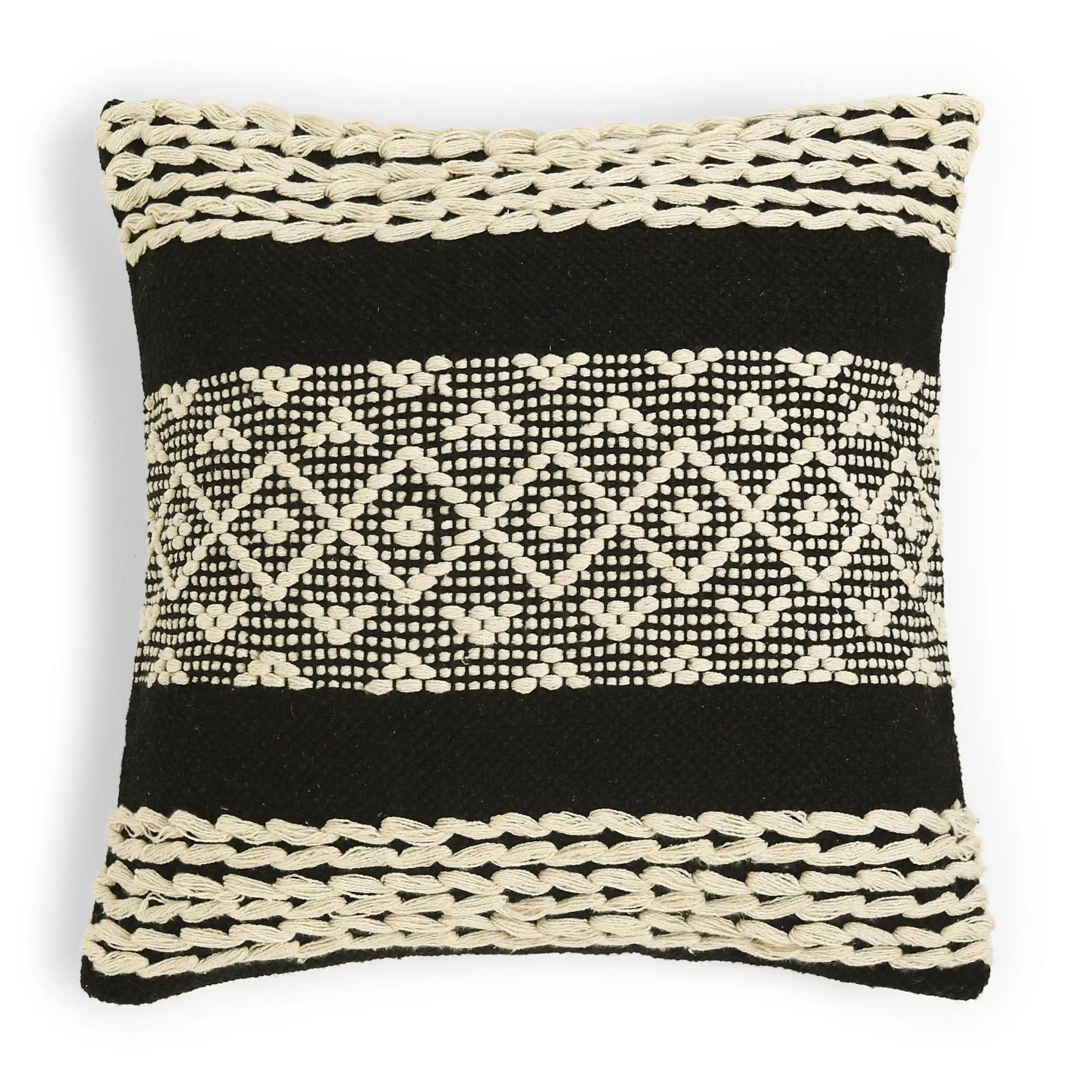Vissencia 100% Cotton Woven Cushion Cover | Boho Bliss Raven Black / Cushion Cover (51cm x 51cm)