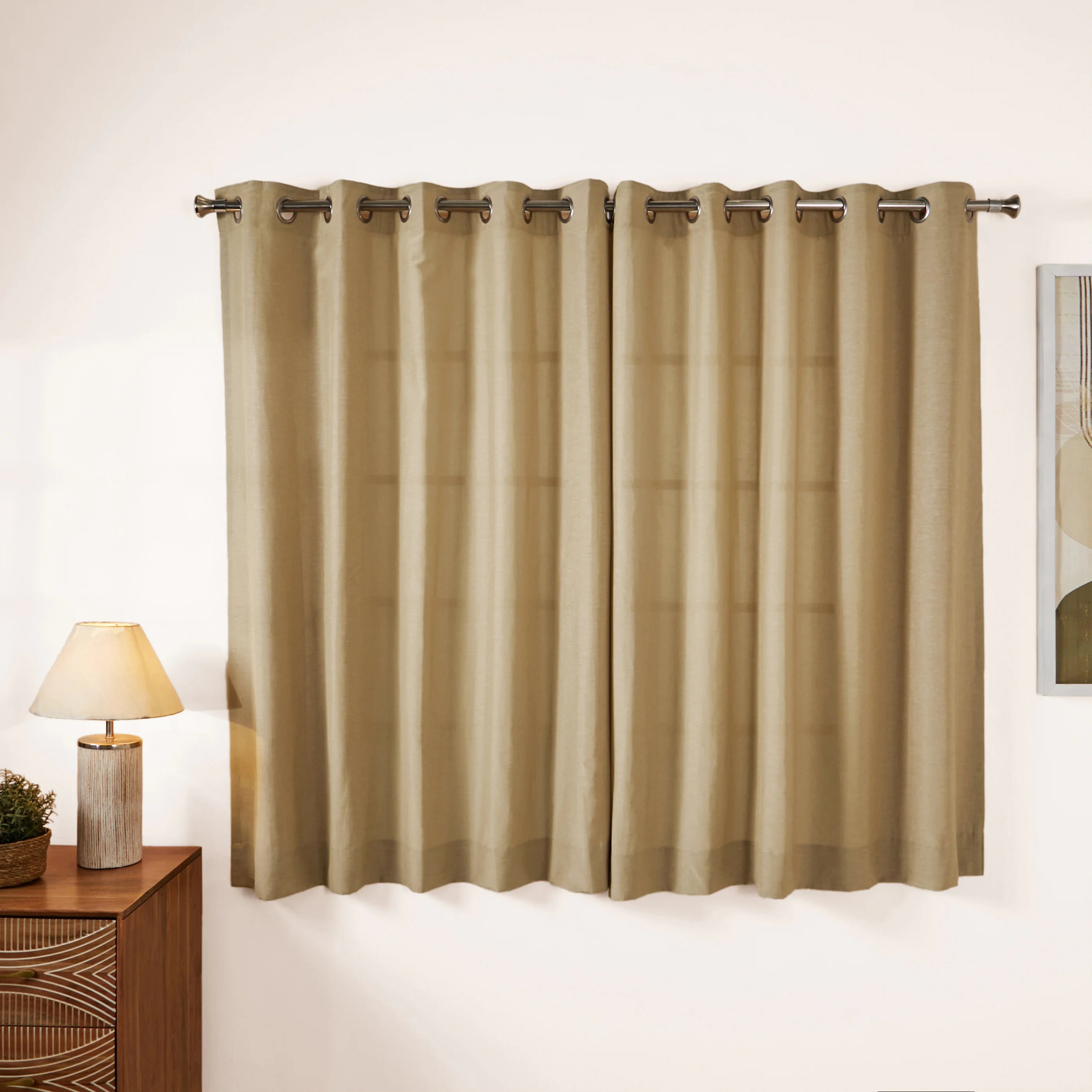 Paleto Set Of 2 Solid Readymade Curtains | Hue Harmony Sandcastle / Window (5ft X 4.4ft)