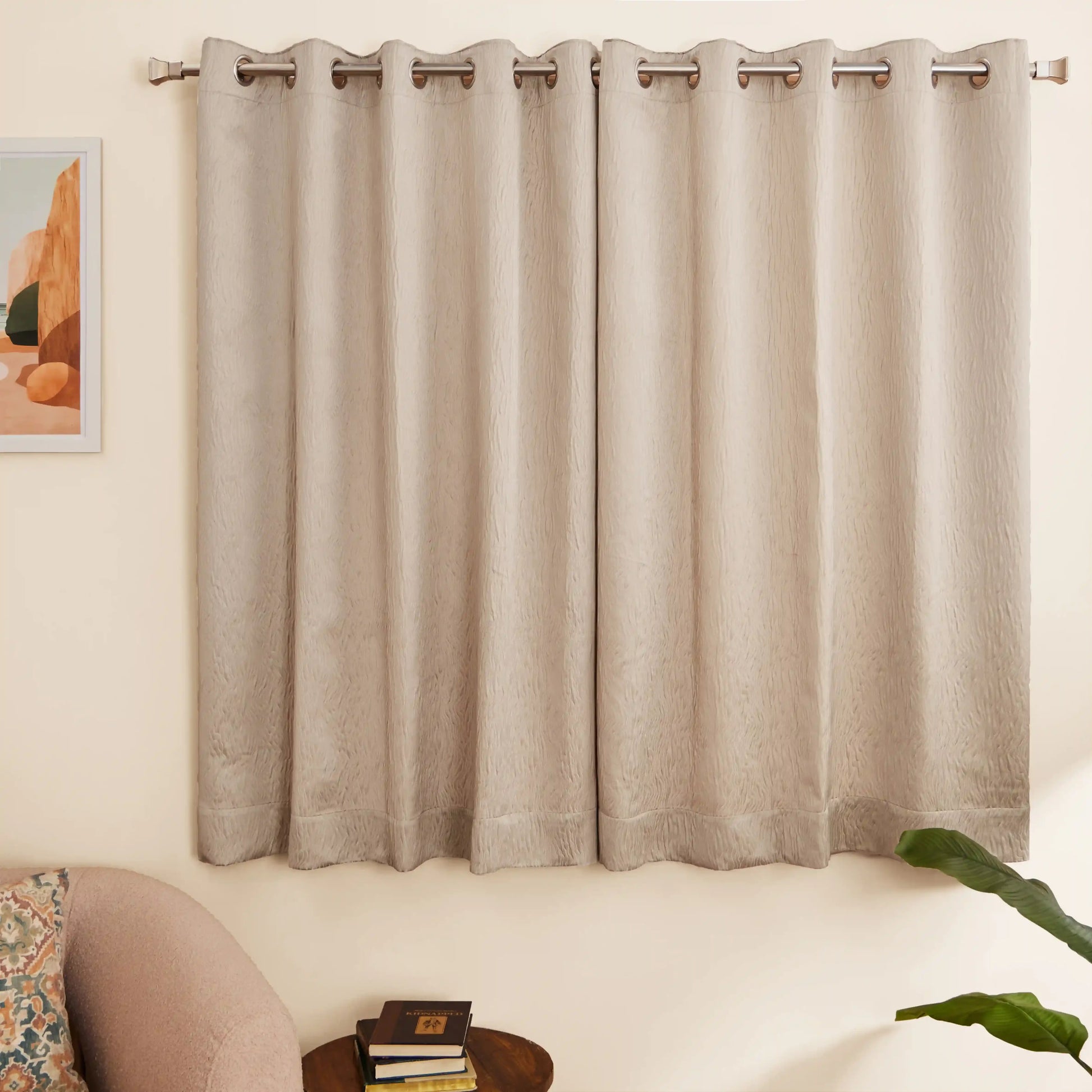 Pelushe Set Of 2 Textured Readymade Curtains | Nature Flow Mushroom / Window (5ft X 4.4ft)