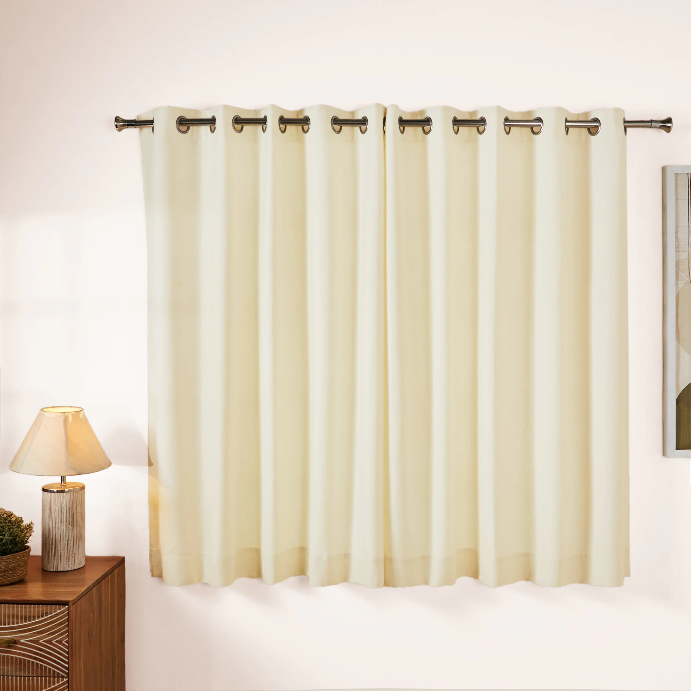 Paleto Set Of 2 Solid Readymade Curtains | Woven Calm Pale Whisper / Window (5ft X 4.4ft)