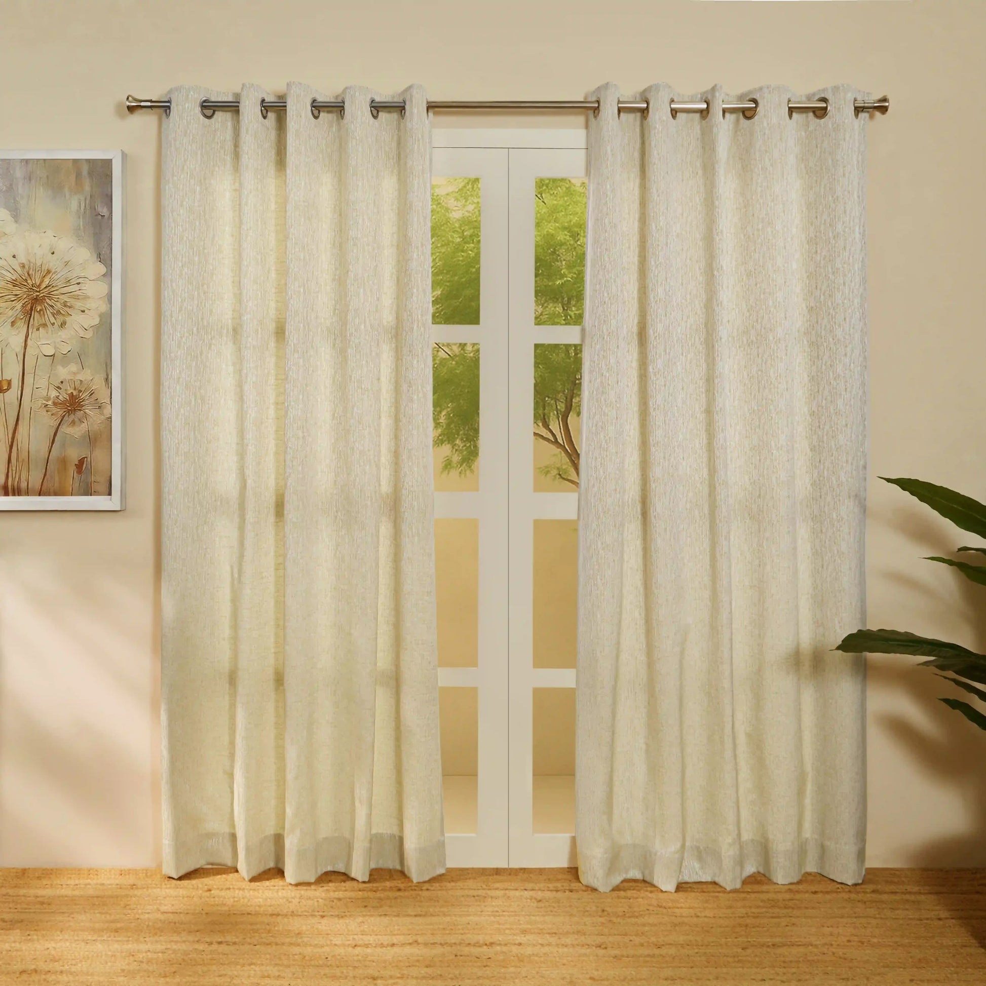 De Jacquard - Classic Set Of 2 Jacquard Readymade Curtains | Woodland Dreams Mustard / Door-XL (9ft X 4.4ft)