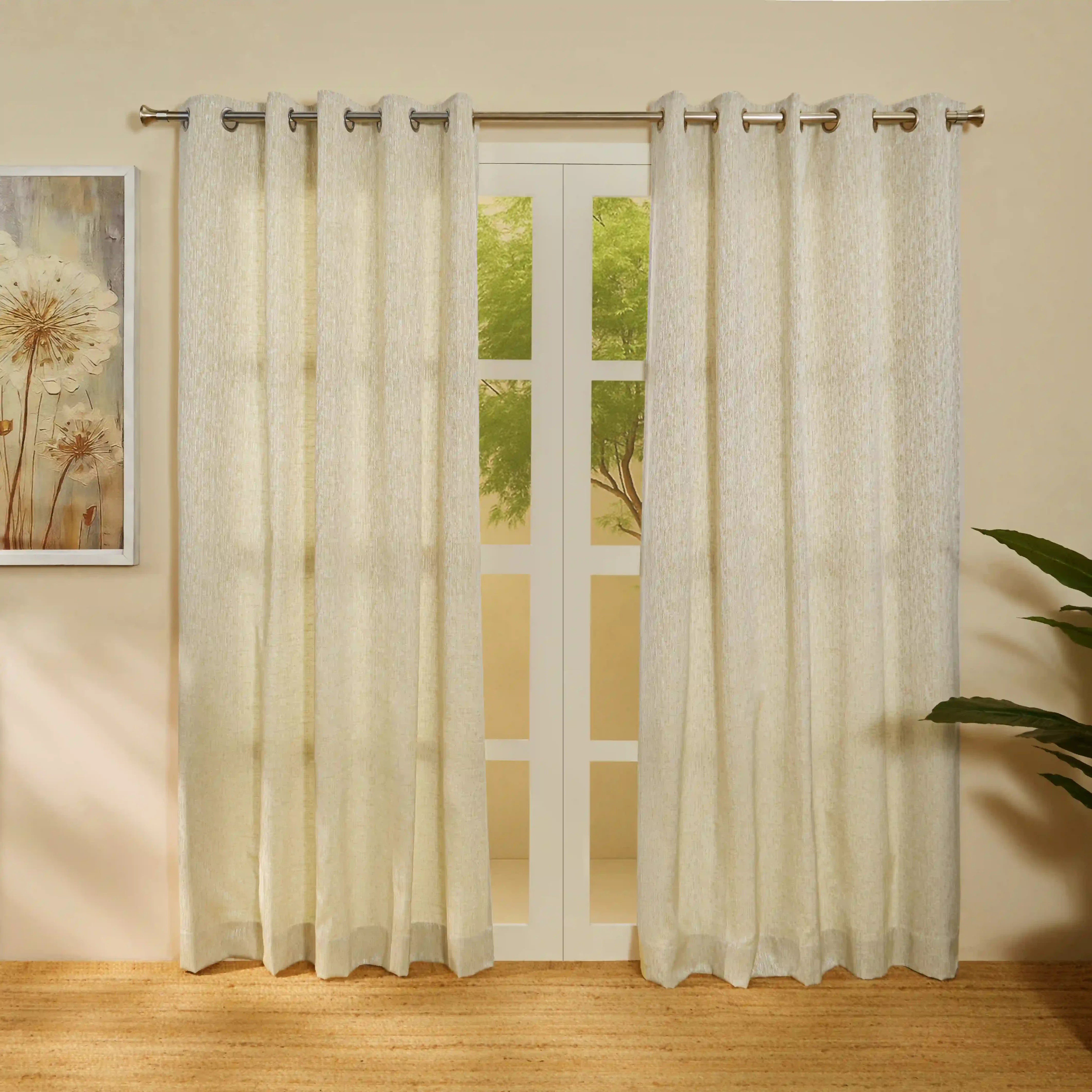 De Jacquard - Classic Set Of 2 Jacquard Readymade Curtains | Woodland Dreams Mustard / Door-XL (9ft X 4.4ft)
