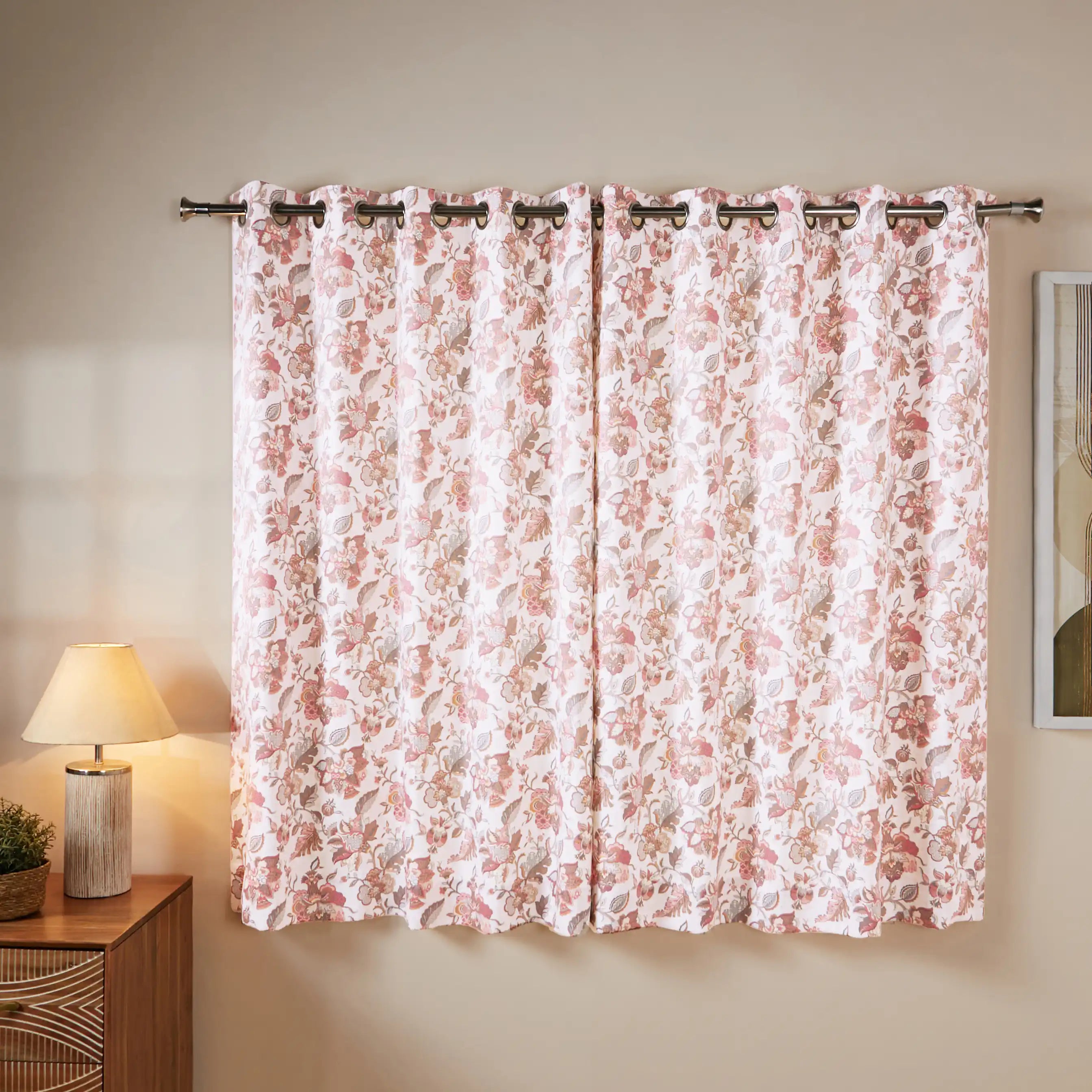 Bloomshire Classic Set Of 2 Printed Readymade Curtains | Classic Chintz Salmon / Window (5ft X 4.4ft)