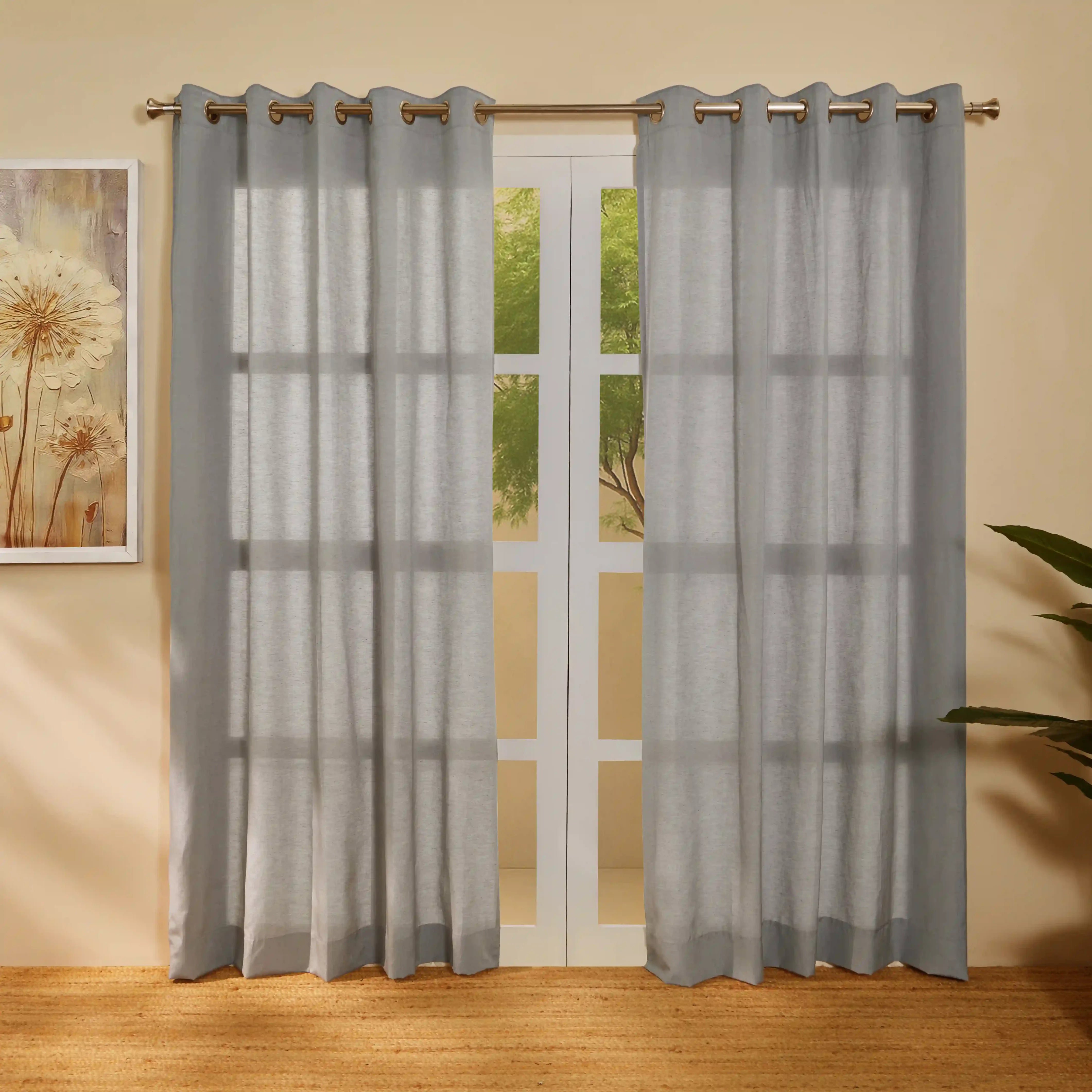 Paleto Set Of 2 Solid Readymade Curtains | Hue Harmony Ash / Door (7ft X 4.4ft)
