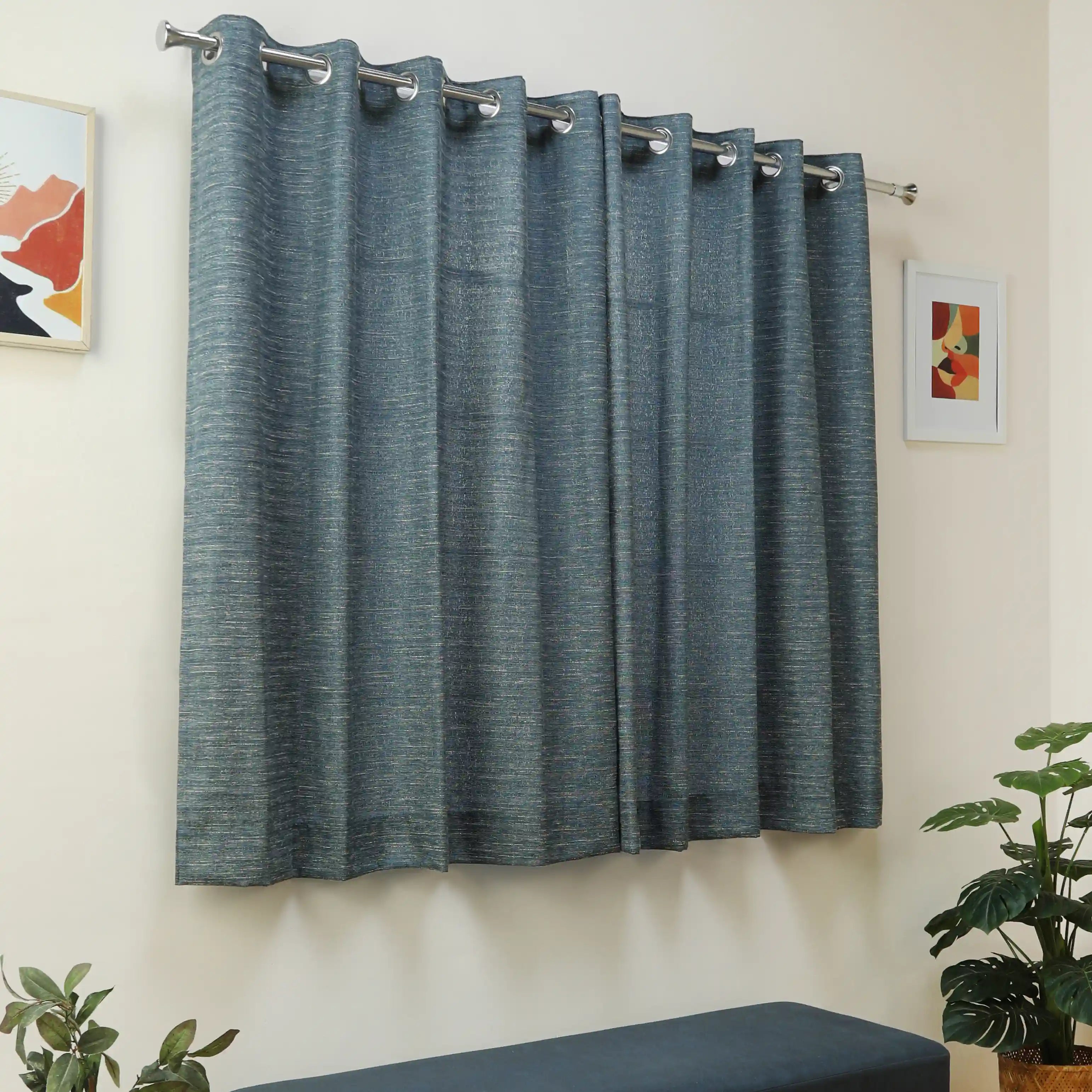 Paleto Set Of 2 Solid Readymade Curtains | Rain & Mist Indigo / Window (5ft X 4.4ft)