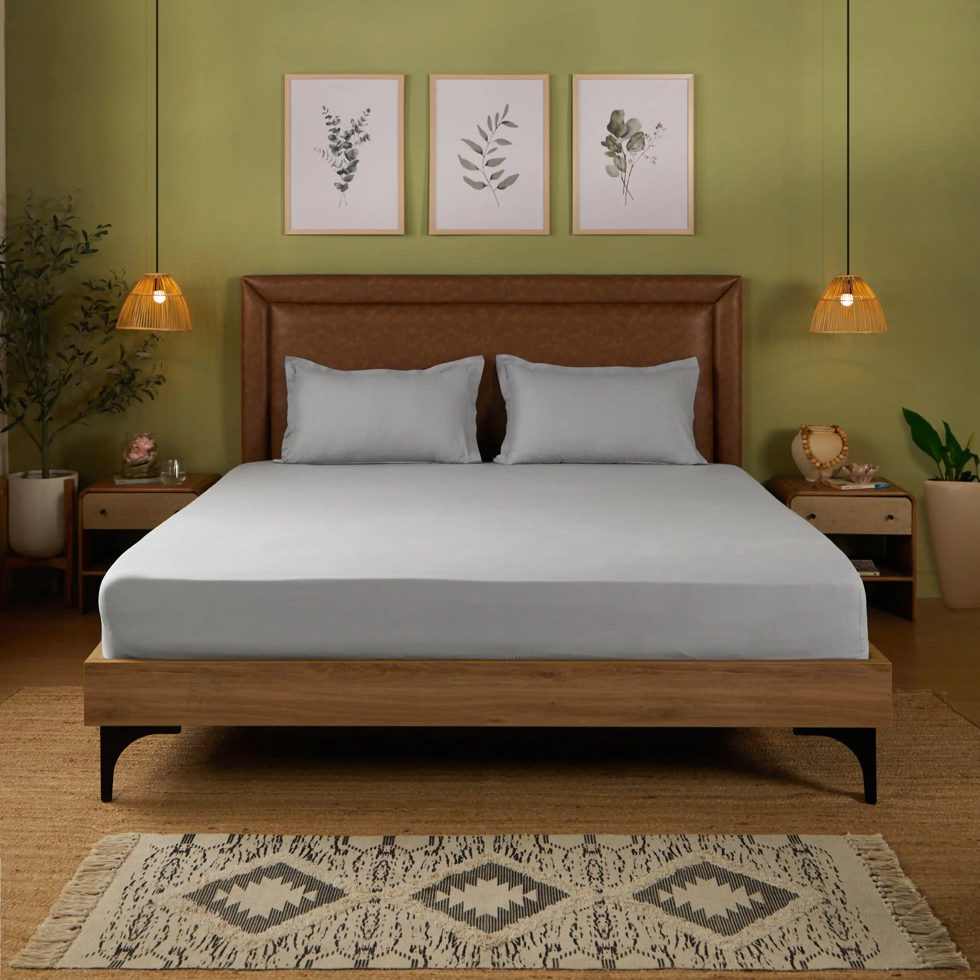 Paleto | Everyday Hues Solid Dyed Cotton Fitted Sheet Set-Grey Grey / King