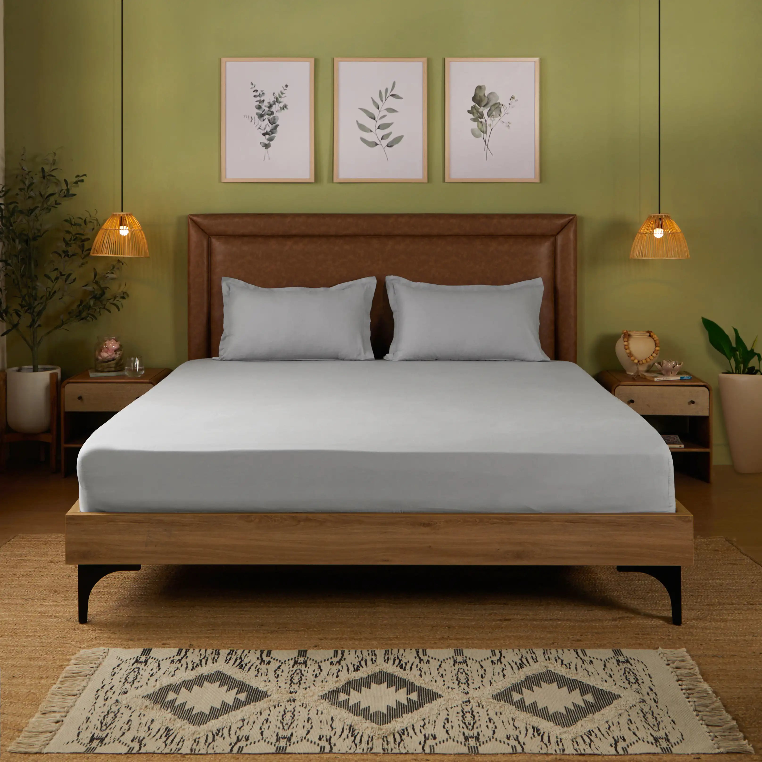 Paleto | Everyday Hues Solid Dyed Cotton Fitted Sheet Set-Grey Grey / King
