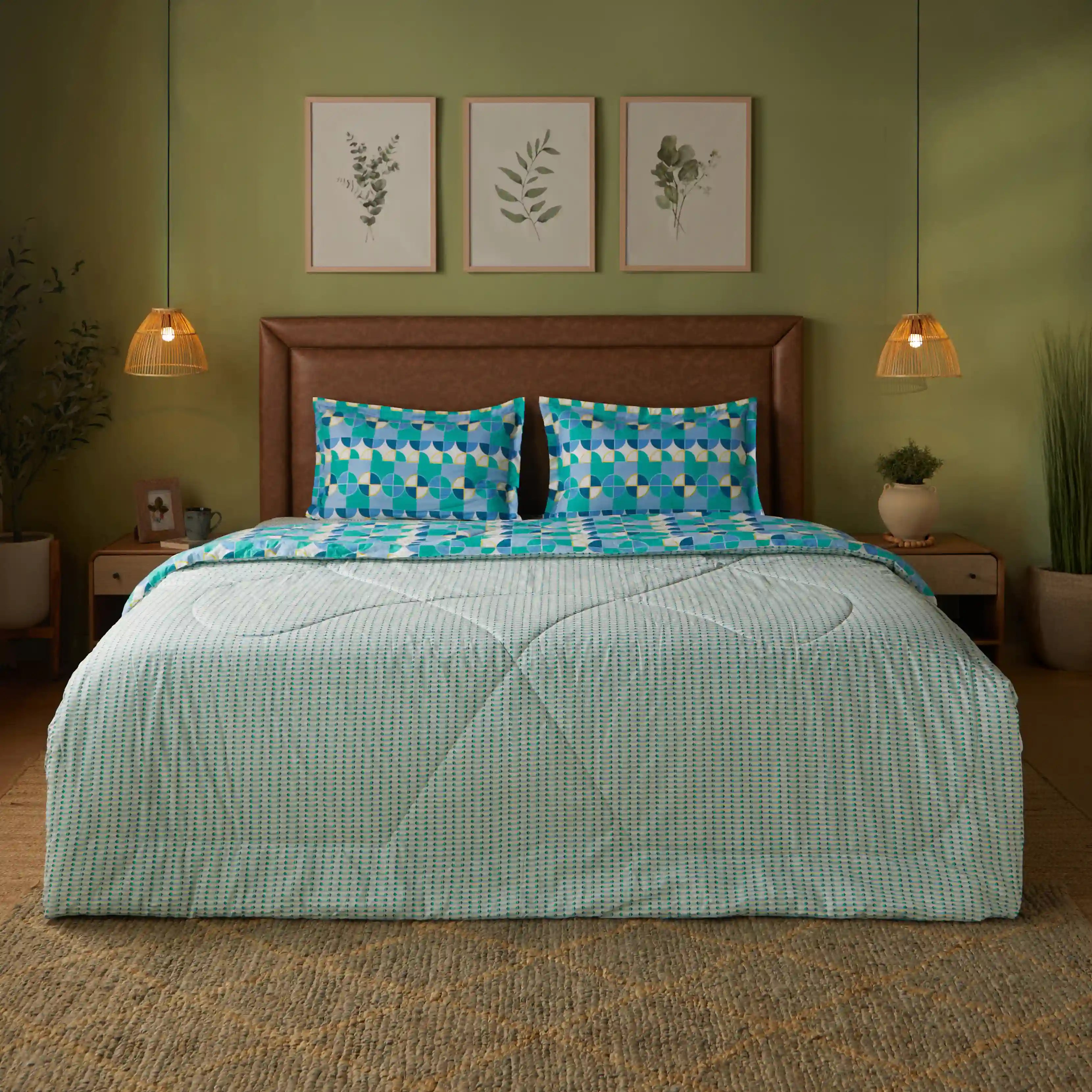 Mishella Printed Kaleido Teal Comforter-120gsm Kaleido Teal / Double