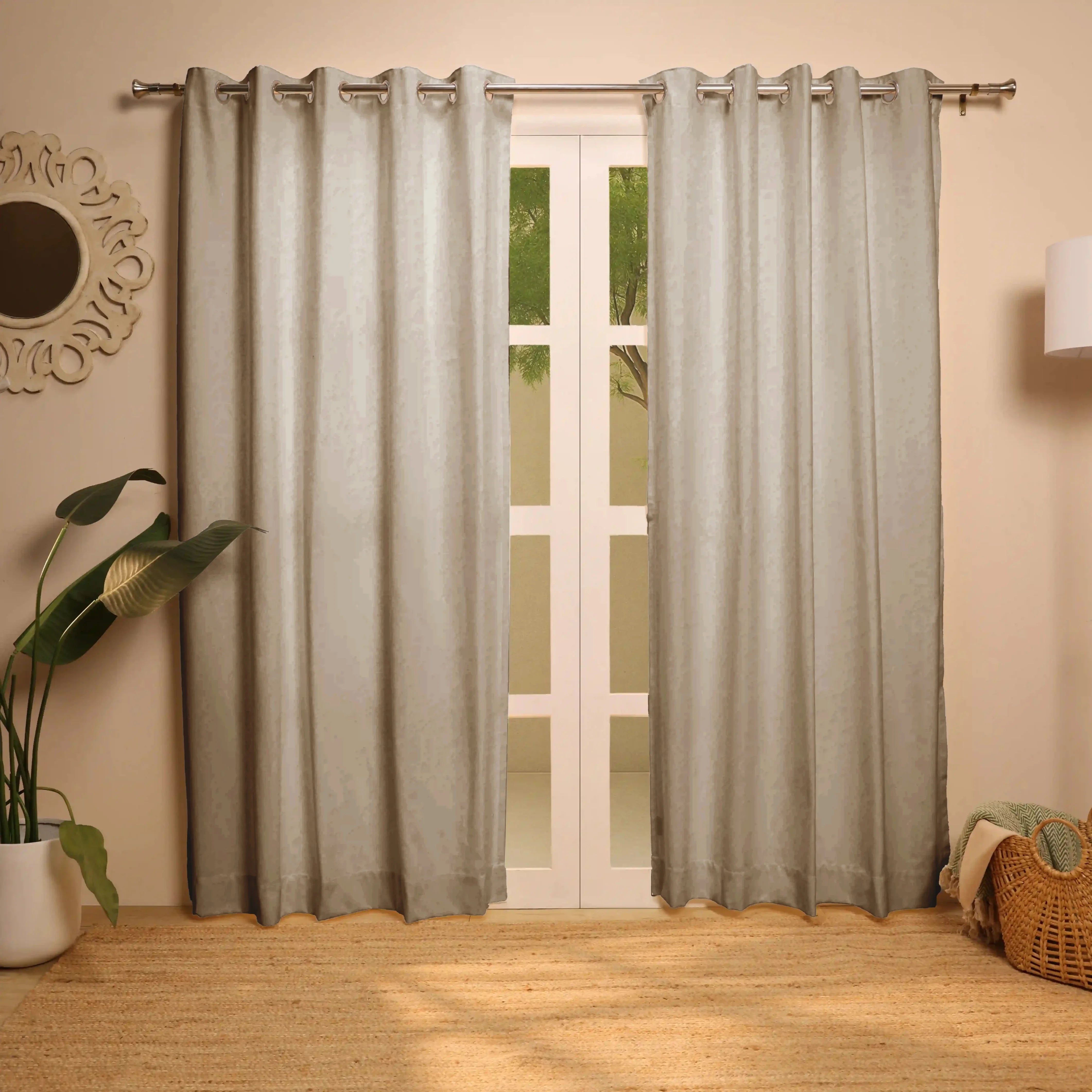 Paleto Set Of 2 Solid Readymade Curtains | Neutral Notes Toffee / Door-XL (9ft X 4.4ft)
