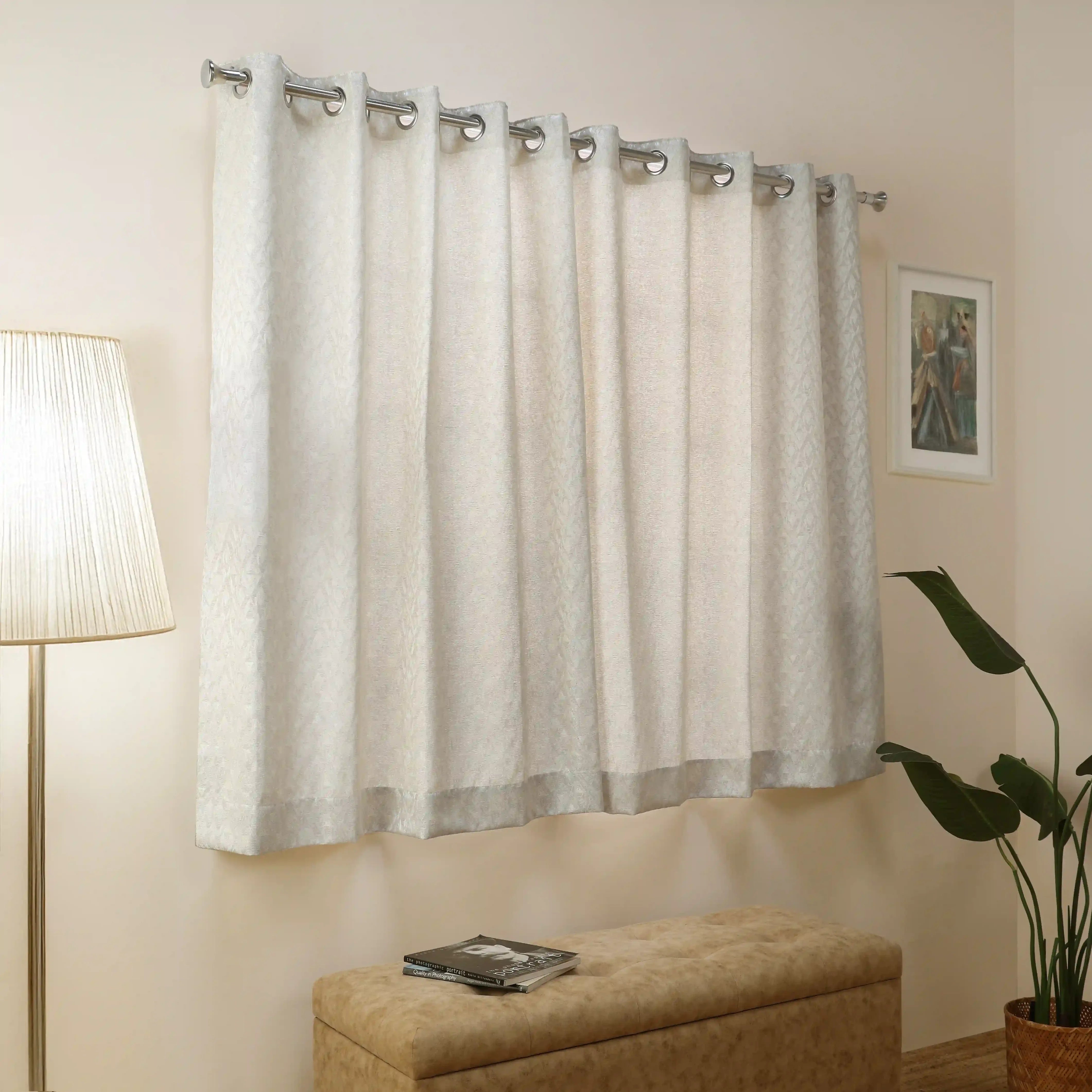 De Jacquard - Classic Set Of 2 Jacquard Readymade Curtains | Diamond Drift Stone / Window (5ft X 4.4ft)