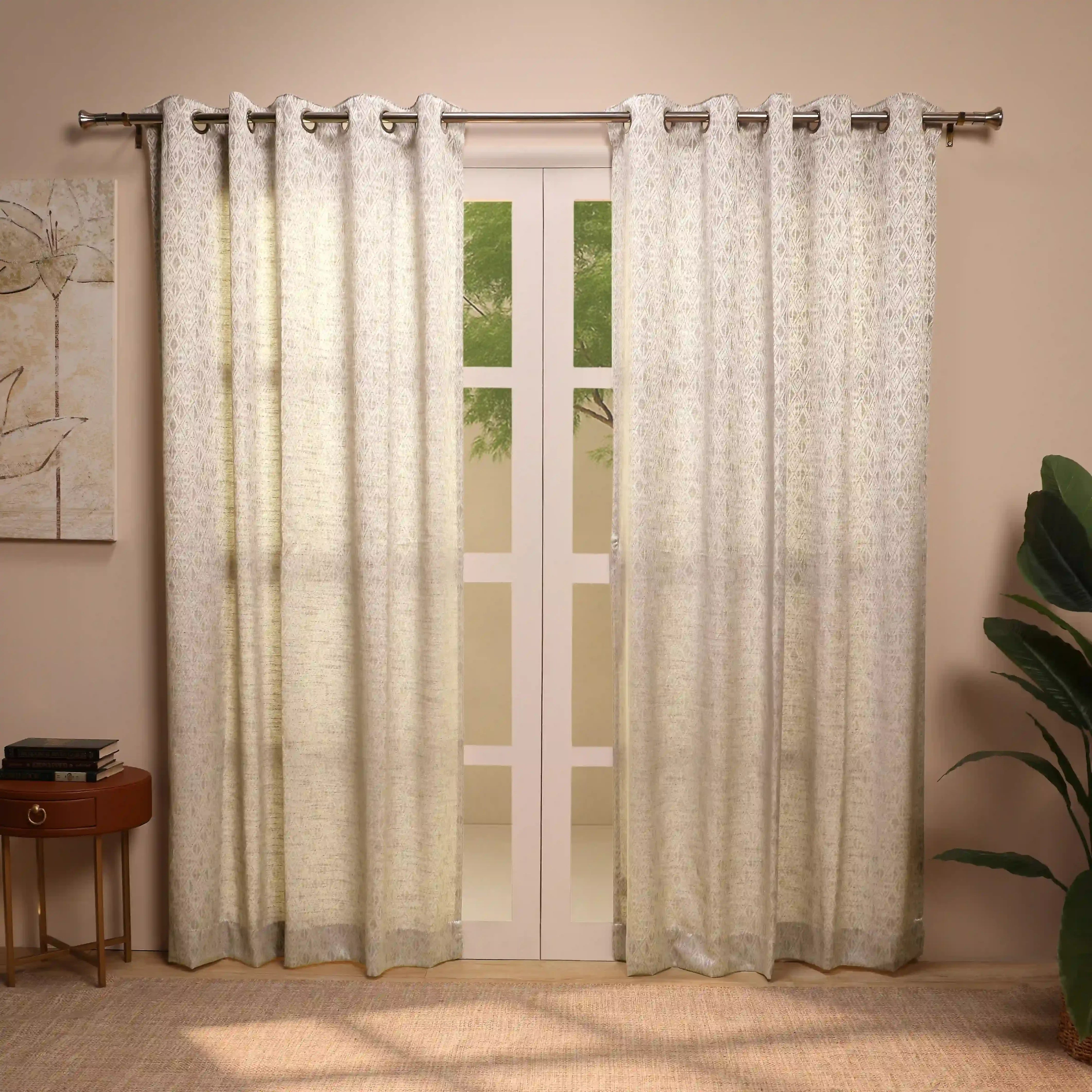De Jacquard - Classic Set Of 2 Jacquard Readymade Curtains | Cozy Diamonds Cloud / Door (7ft X 4.4ft)