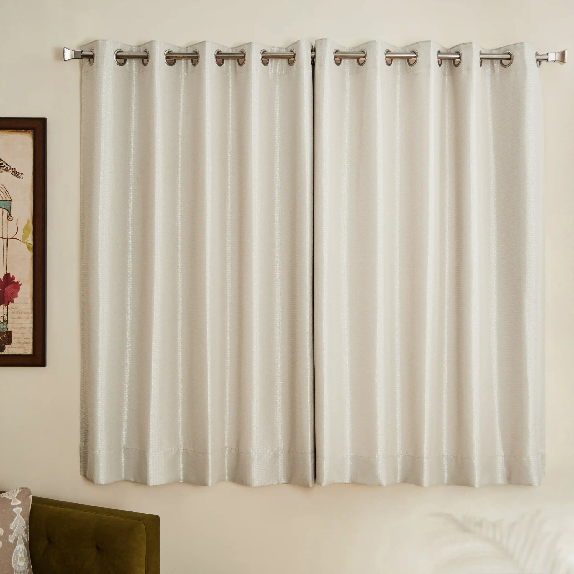 Pelushe Set Of 2 Solid Readymade Curtains | Checkered Nature Steel / Window (5ft X 4.4ft)