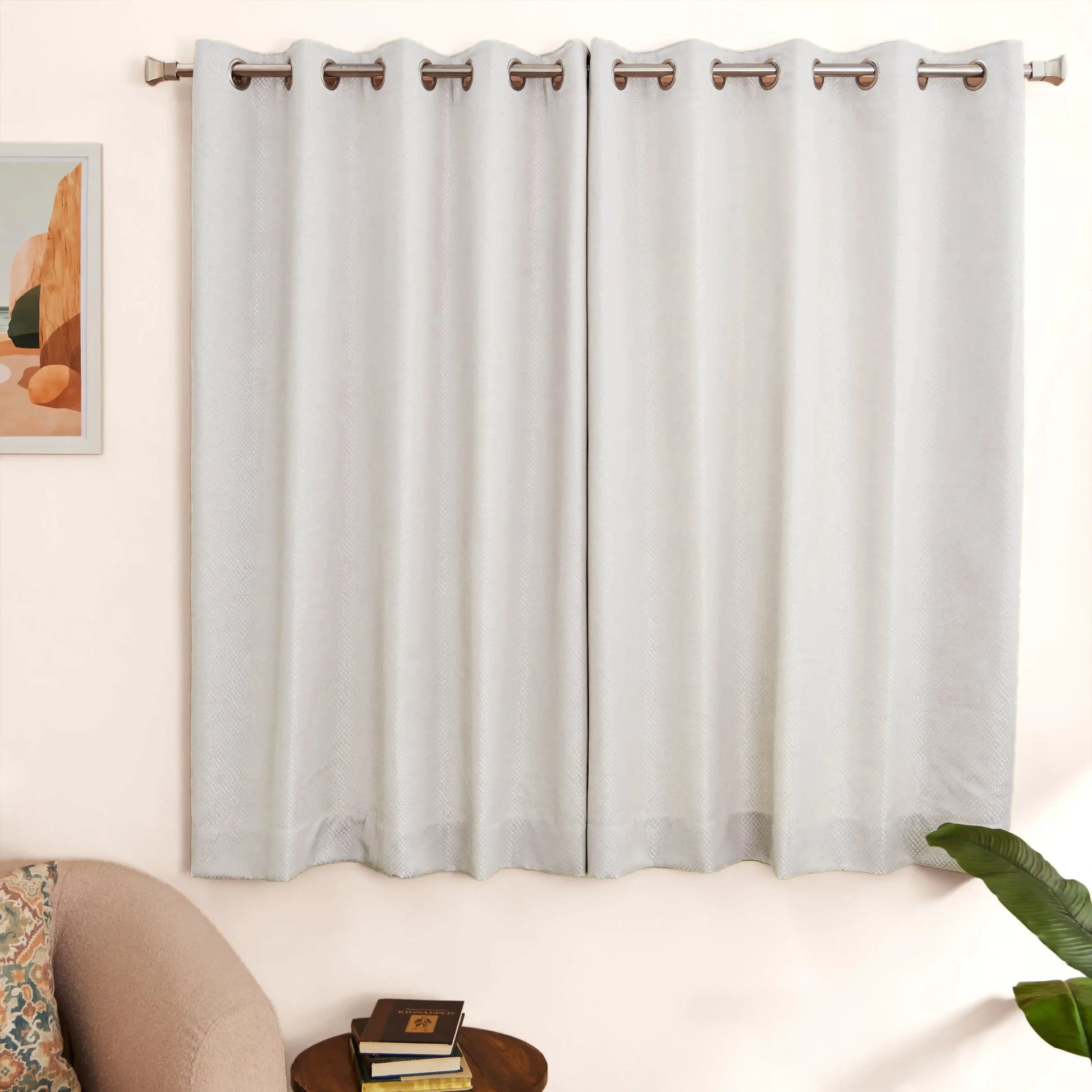 De Jacquard - Luxe Set Of 2 Jacquard Readymade Curtains | Natural Imprint Earthy Bark / Window (5ft X 4.4ft)