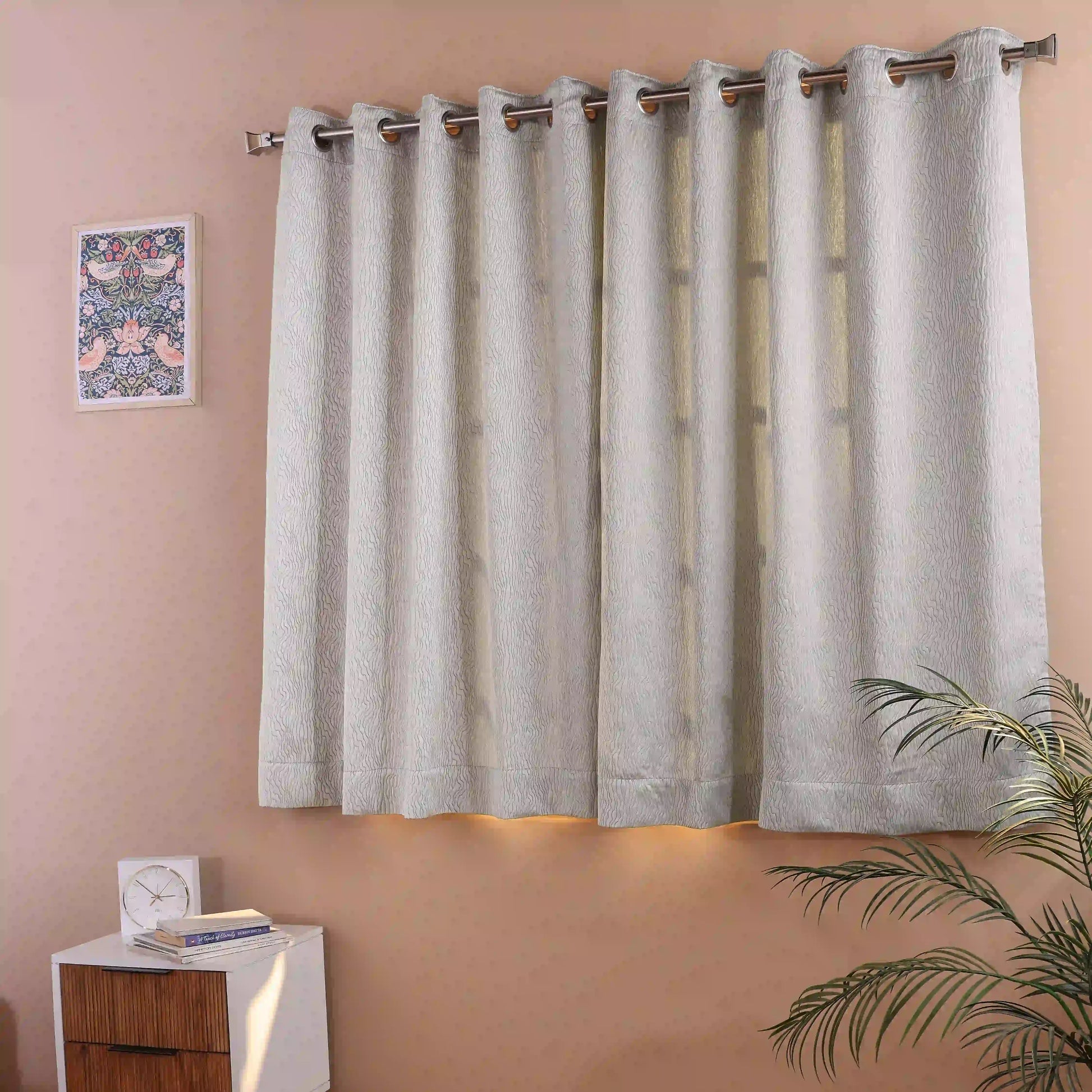 Pelushe Set Of 2 Textured Readymade Curtains | Nature Flow Ash / Window (5ft X 4.4ft)