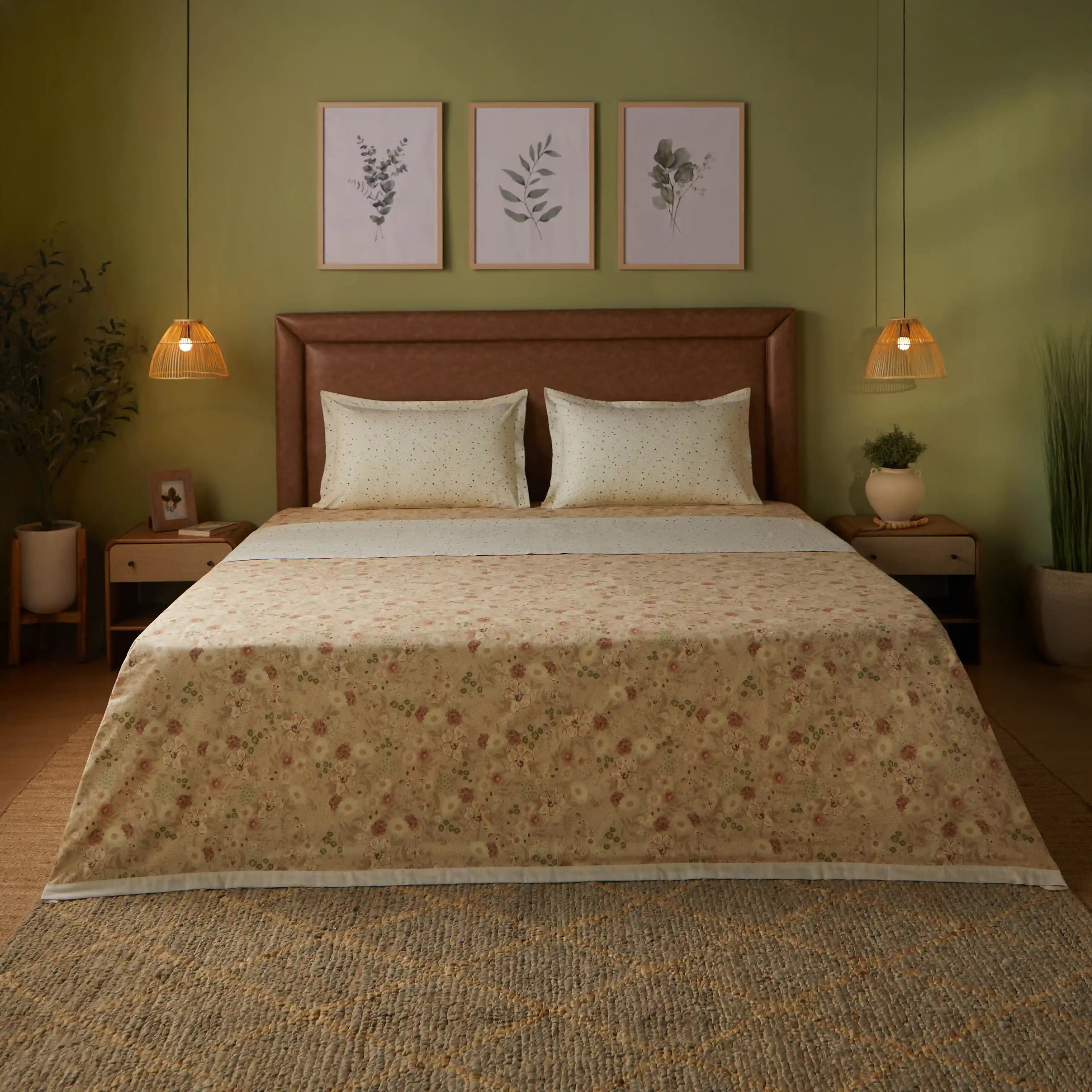 Mishella Printed Beige Bedding Set-1 (Dbl Bedsheet + Dbl Dohar) Beige / Double