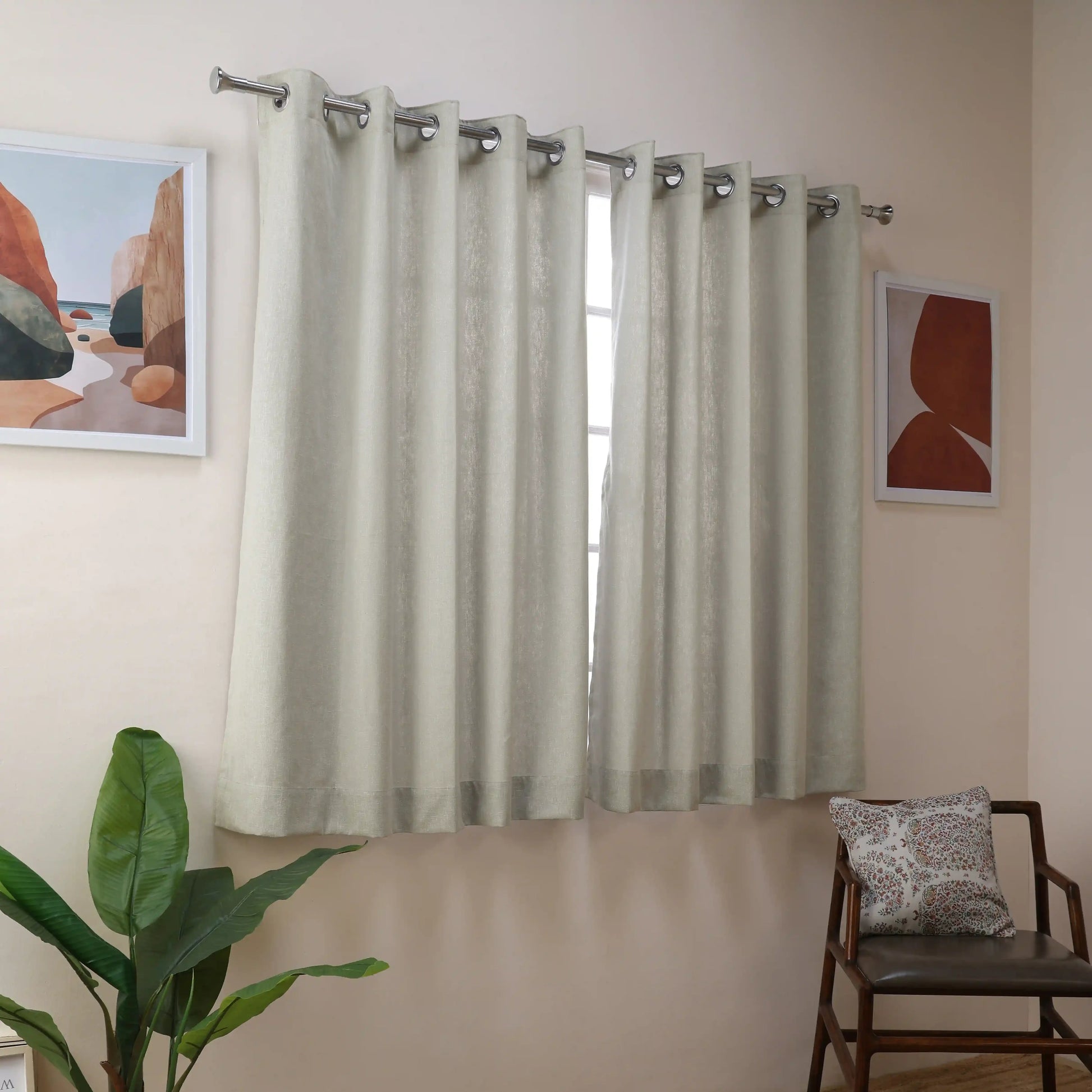 Paleto Set Of 2 Solid Readymade Curtains | Desert Tones Stone Relic / Window (5ft X 4.4ft)