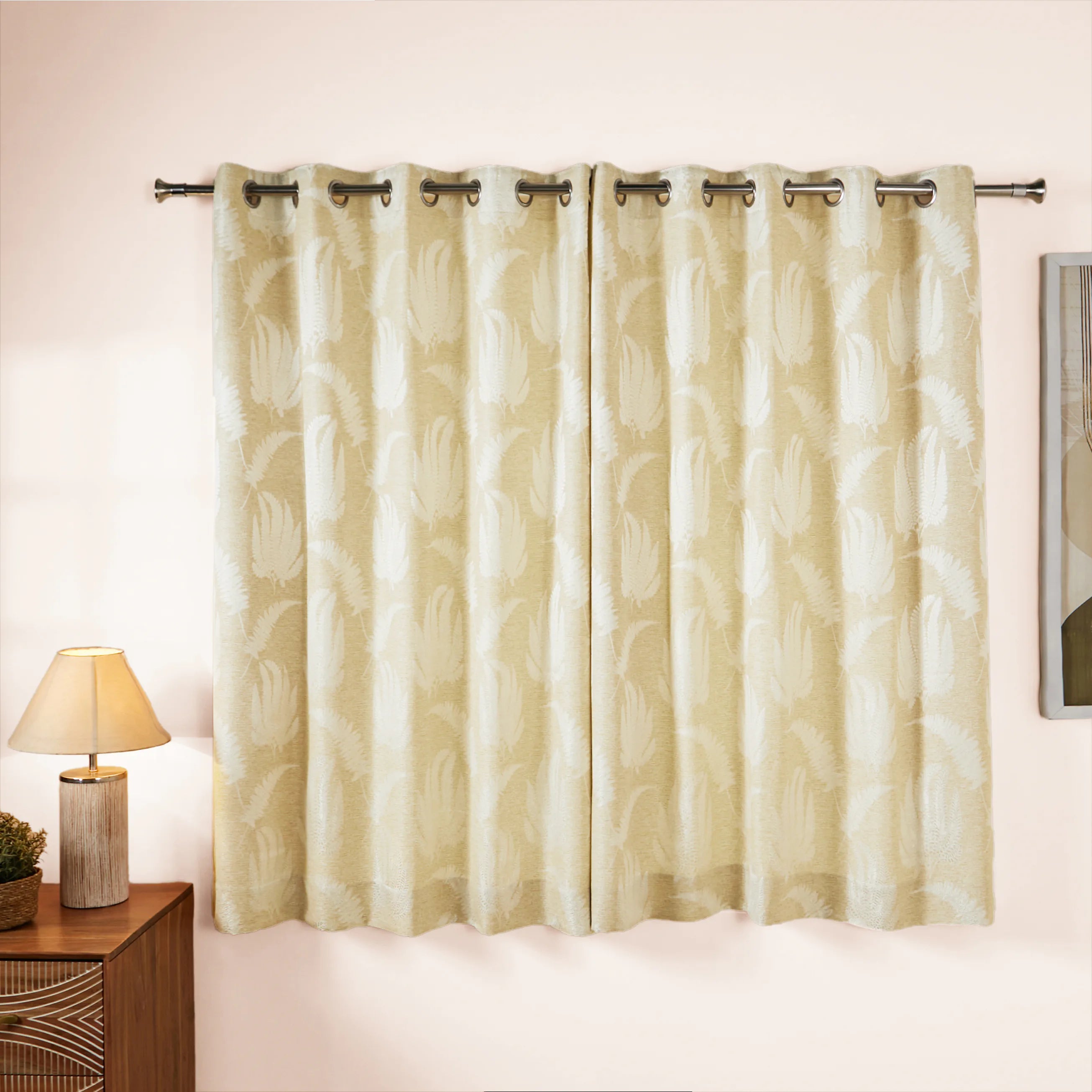 De Jacquard - Classic Set Of 2 Jacquard Readymade Curtains | Tropical Whisper Caramel / Window (5ft X 4.4ft)