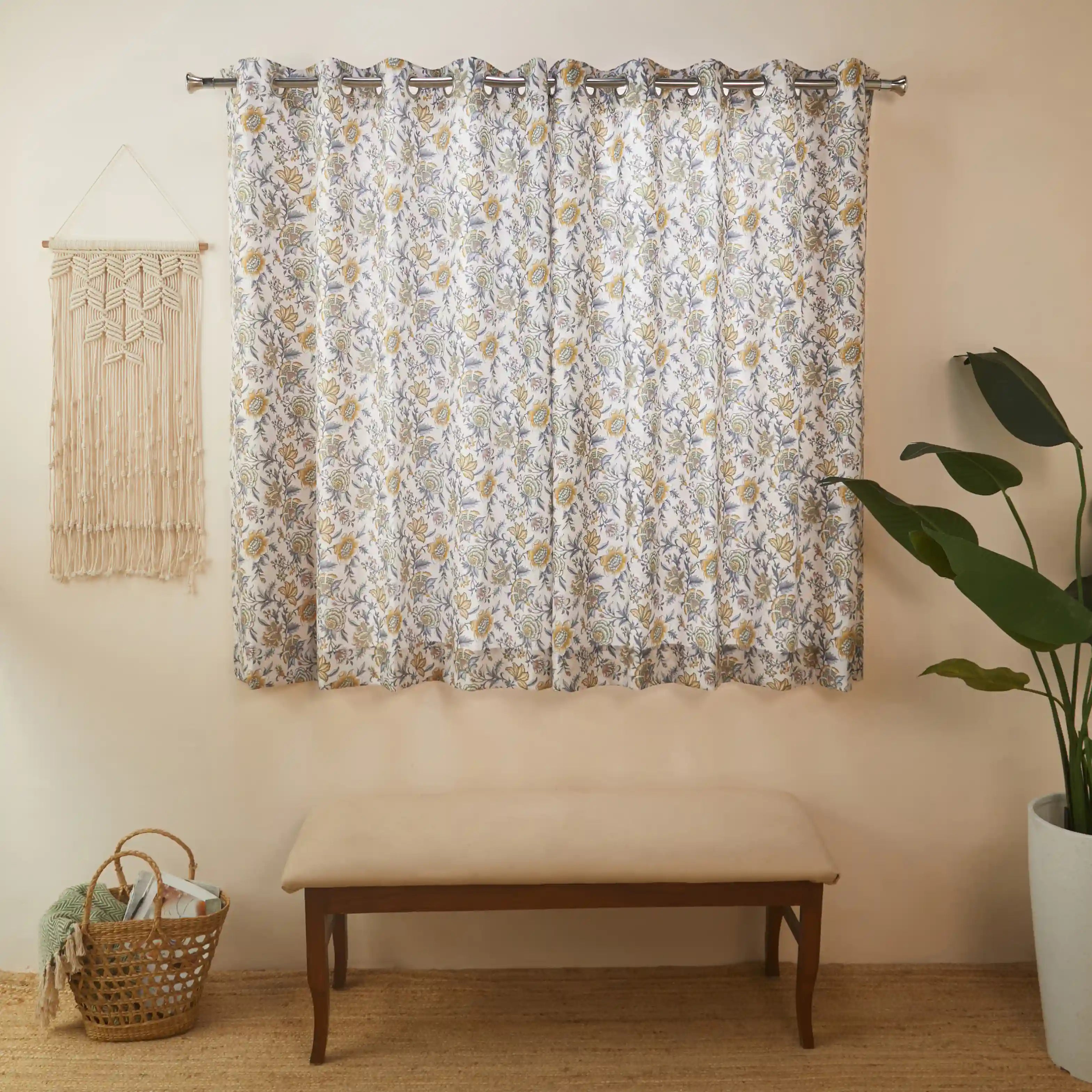 Chippa Lane Set Of 2 Printed Readymade Curtains | Chintz Affair Mustard / Window (5ft X 4.4ft)