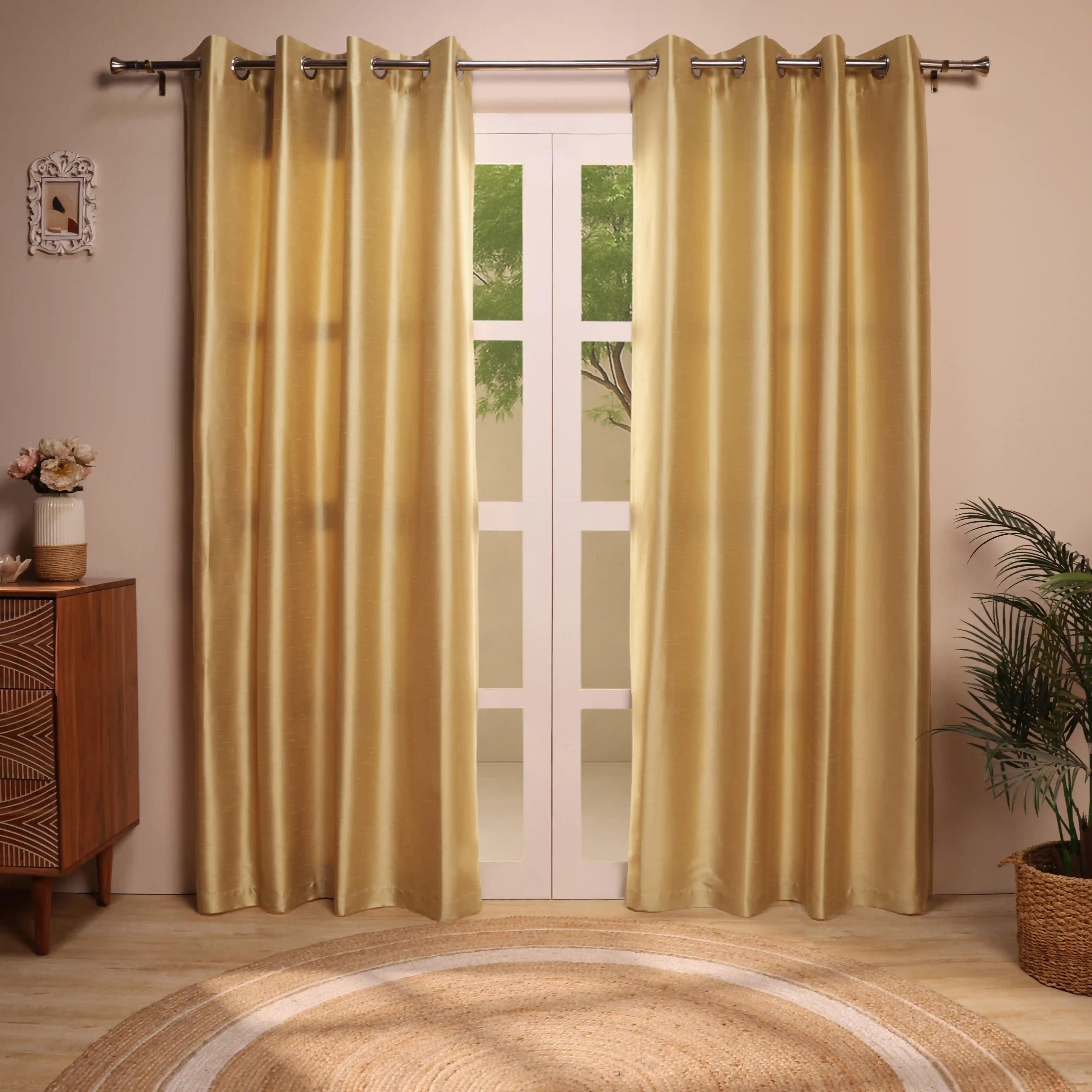 Paleto Set Of 2 Solid Readymade Curtains | Pure Hues Pebble / Door (4.25ft X 7.22ft)