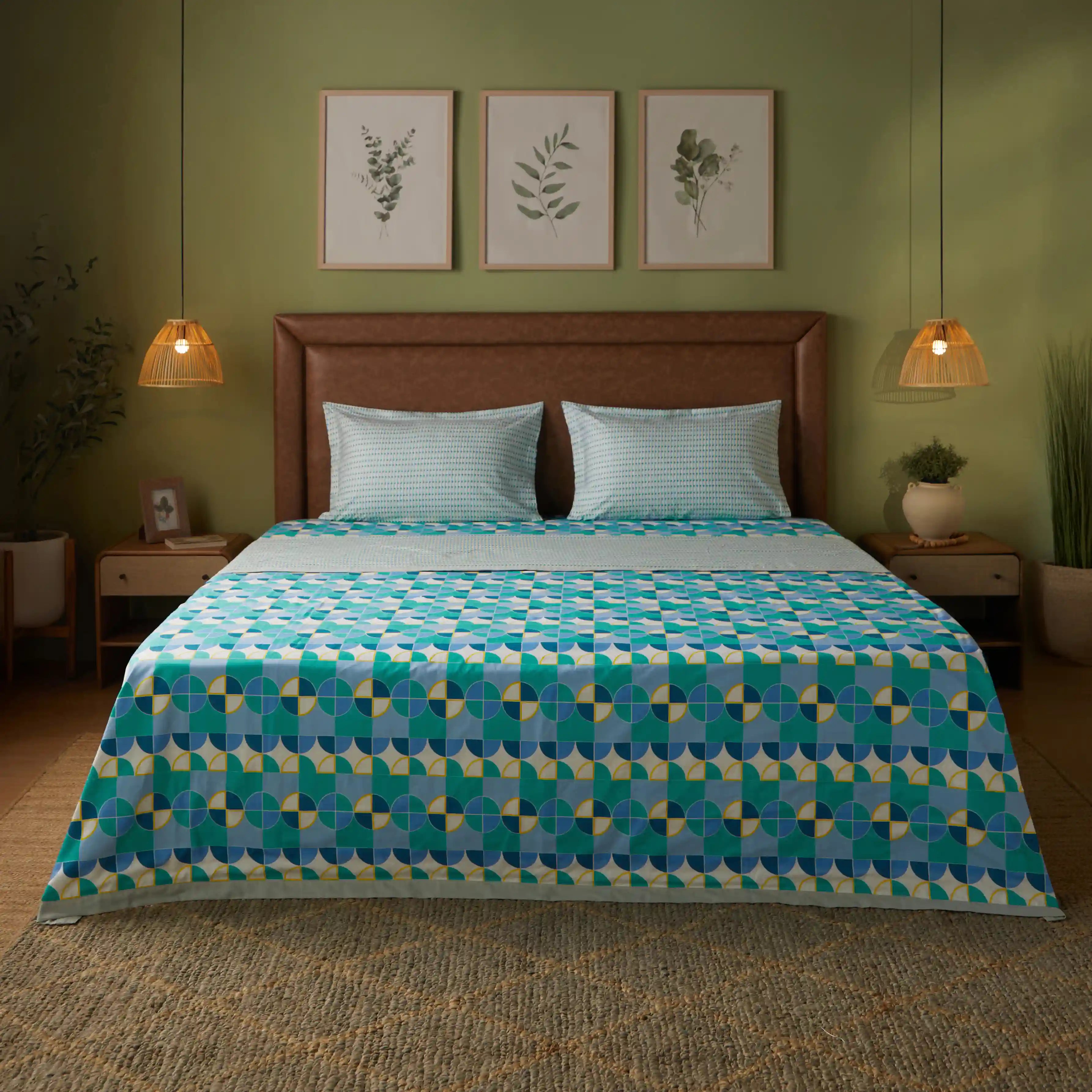 Mishella Printed Orbit Teal Bedding Set-3 (Dbl Bedsheet + Dbl Comforter) Orbit Teal / Double