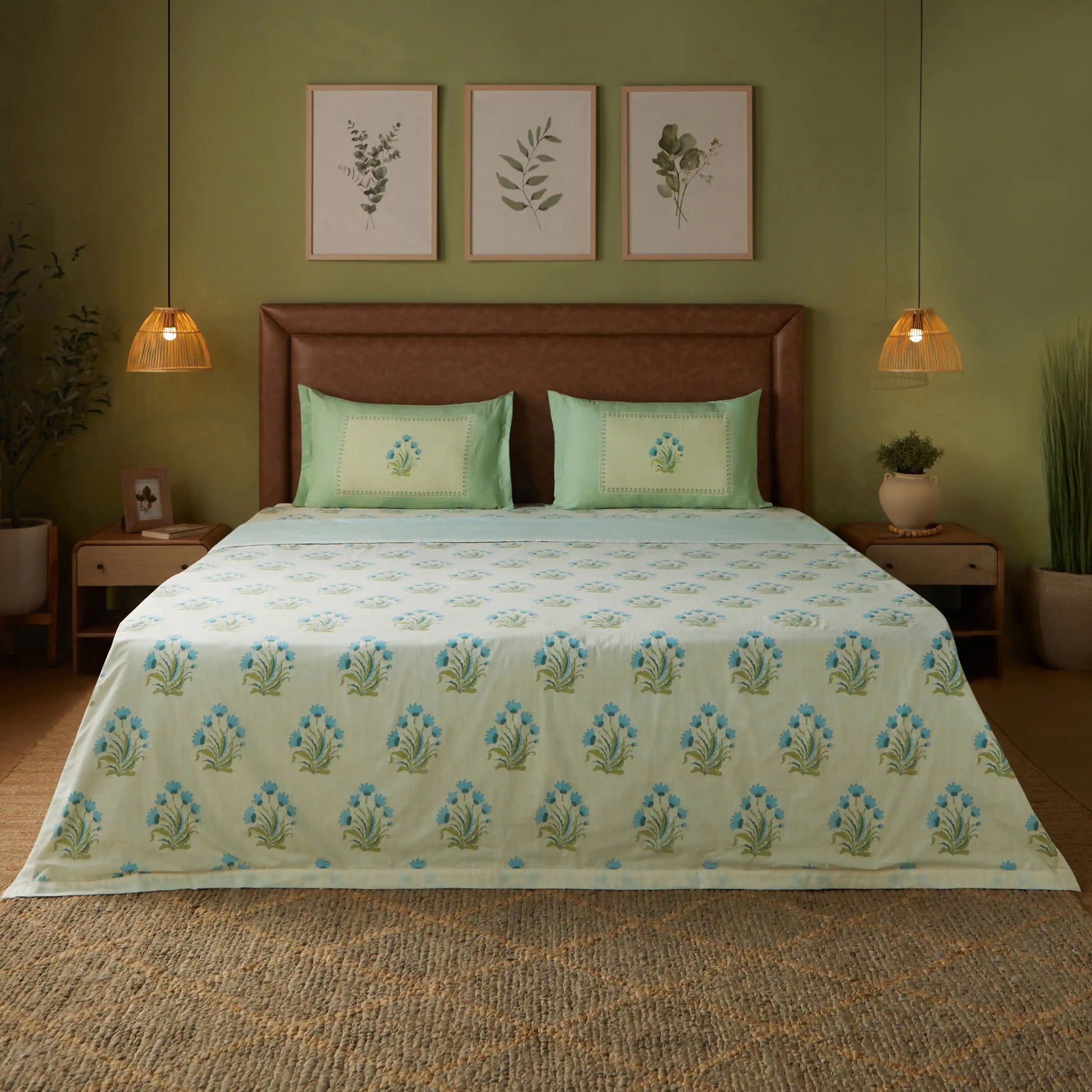 Chippa Lane | Contemporary Indian Print Design Reversible Dohar with Super Soft Flannel Layering-Indian Sage Indian Sage / Double