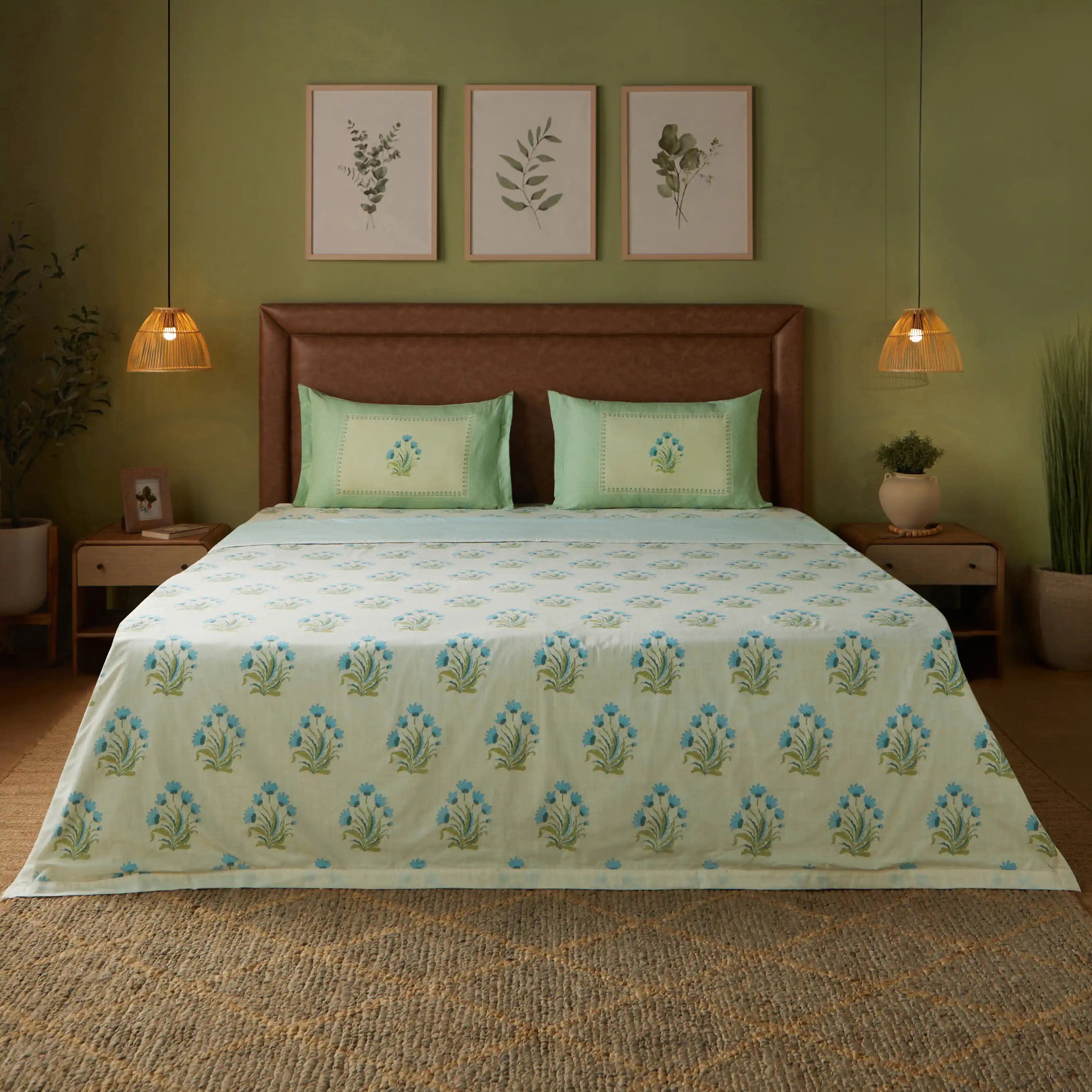 Chippa Lane | Contemporary Indian Print Design Reversible Dohar with Super Soft Flannel Layering-Indian Sage Indian Sage / Double