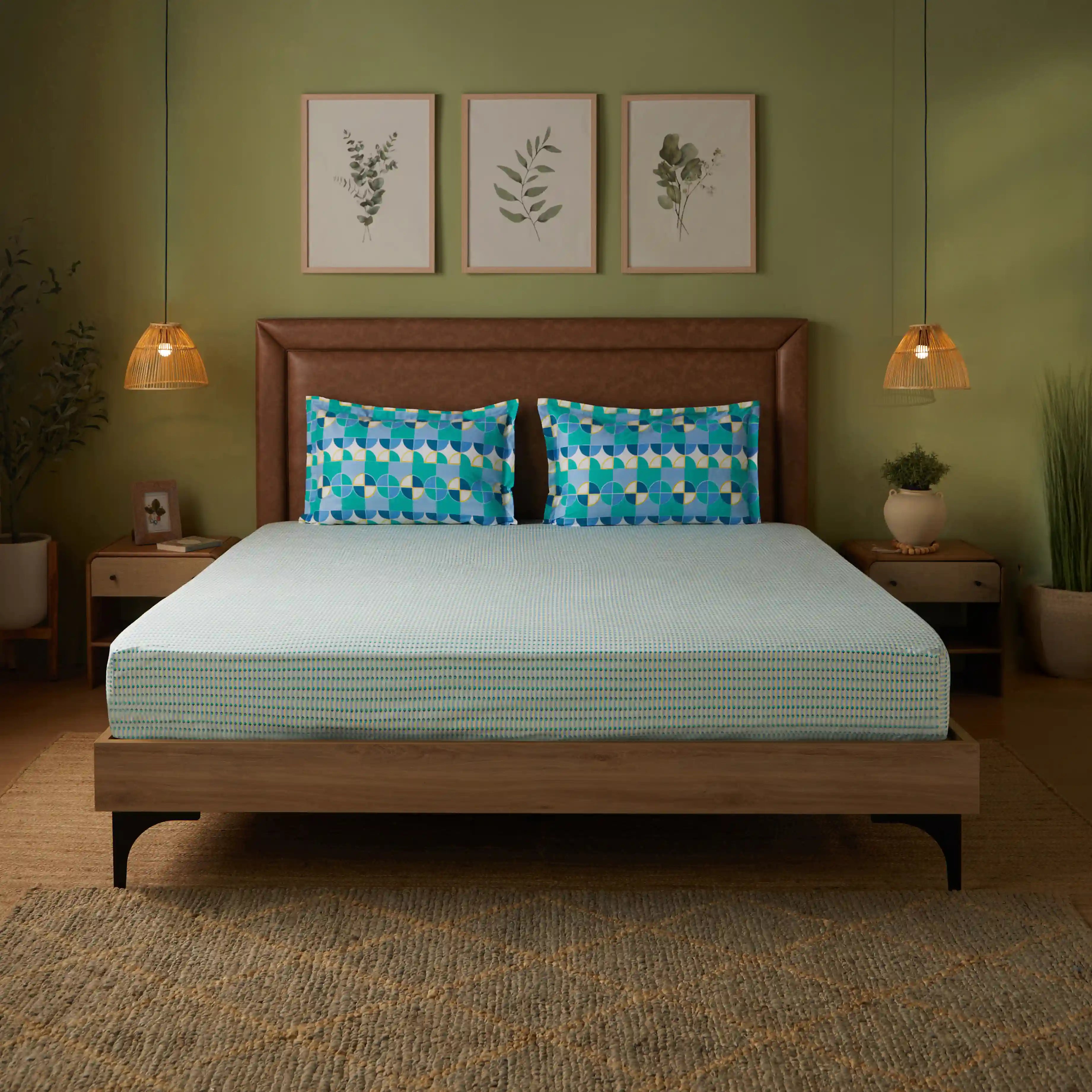 Mishella | Mix & Match Printed Cotton Bedsheet Set - Kaleido Teal Kaleido Teal / King