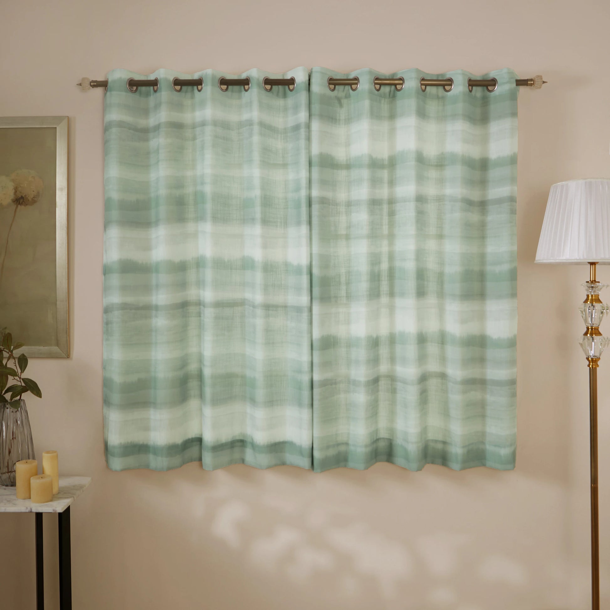 Meriga Set Of 2 Sheer Readymade Curtains | 
Ethereal Waves Jade / Window (5ft X 4.4ft)